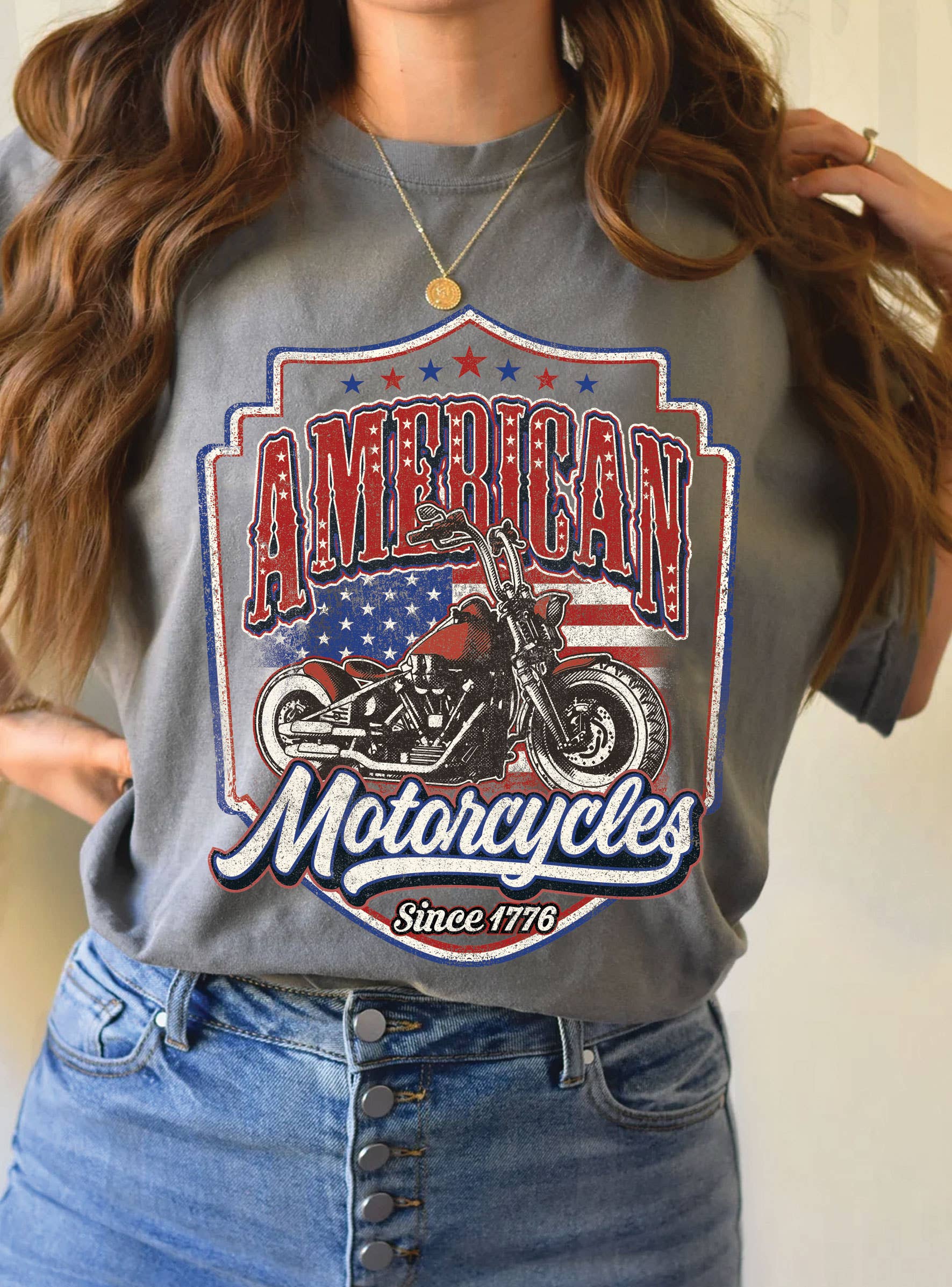 Motorcycle America Flag Graphic - Adult & Kids T-Shirts, Sweatshirts & Hoodies apparel design preview 1