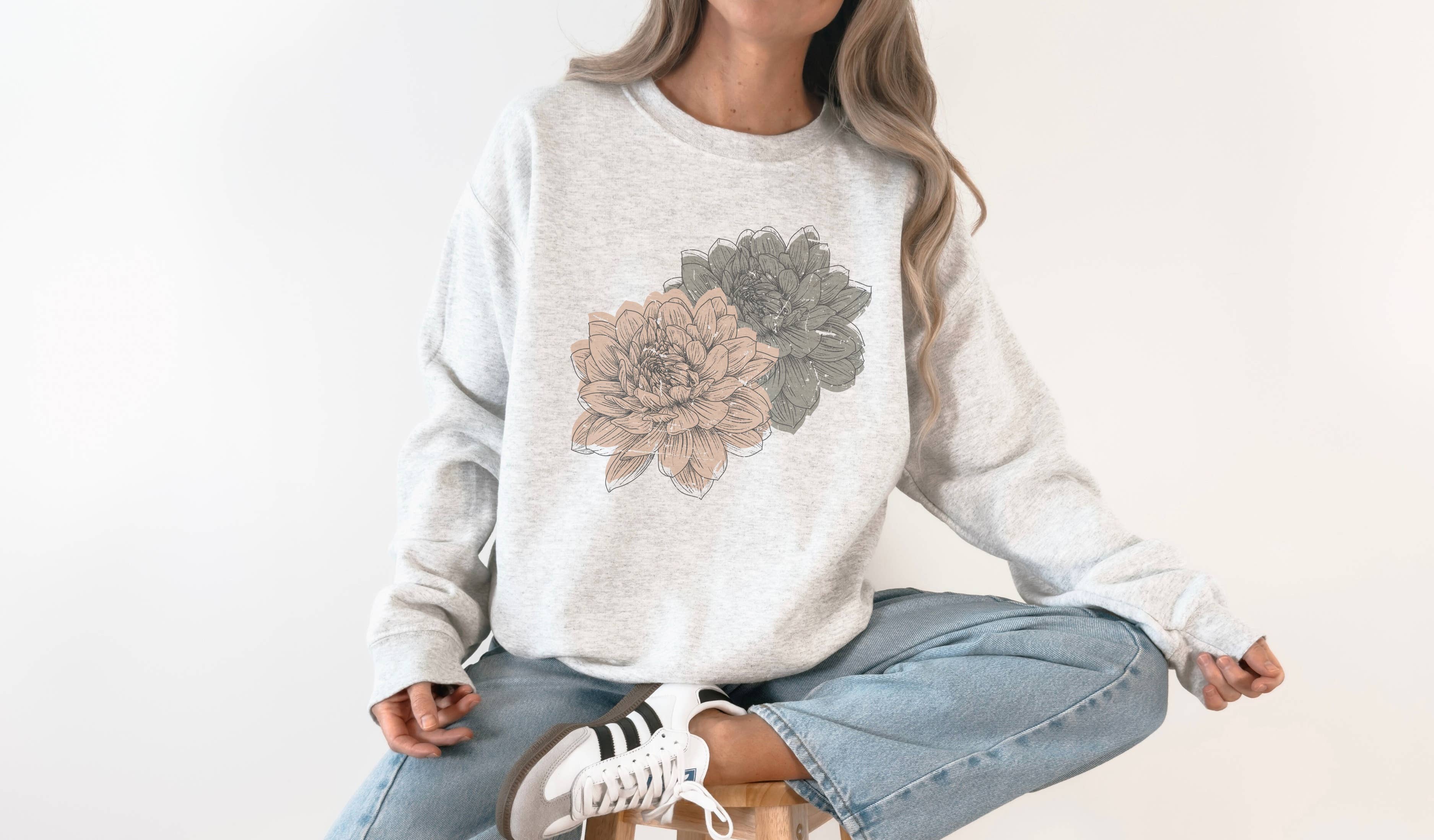 Grunge Fall Floral Crew Neck - Adult & Kids T-Shirts, Sweatshirts & Hoodies apparel design preview 1