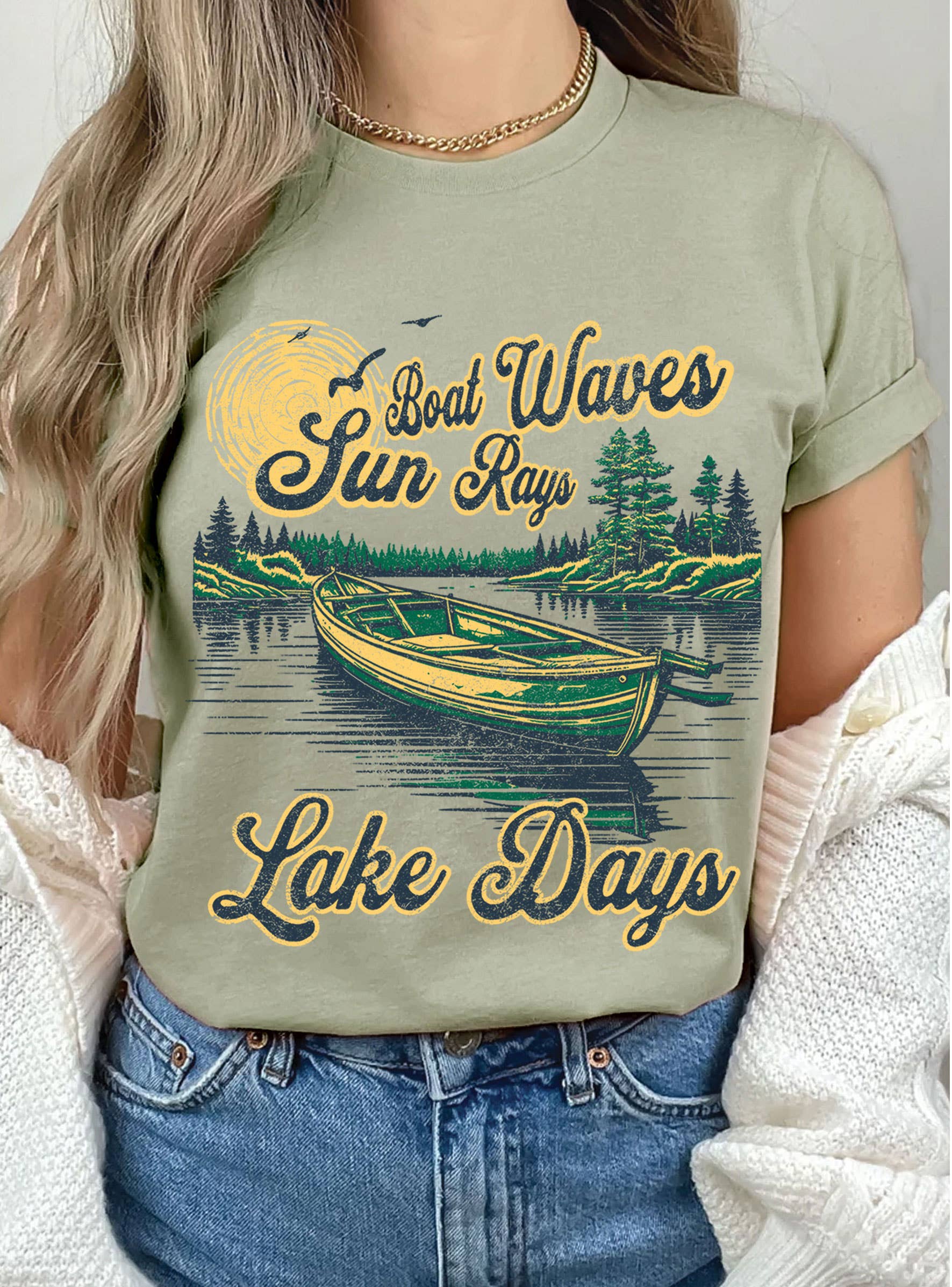 Boat Waves, Sun Rays, Lake Days Relaxed Fit - Adult & Kids T-Shirts, Sweatshirts & Hoodies apparel design preview 1