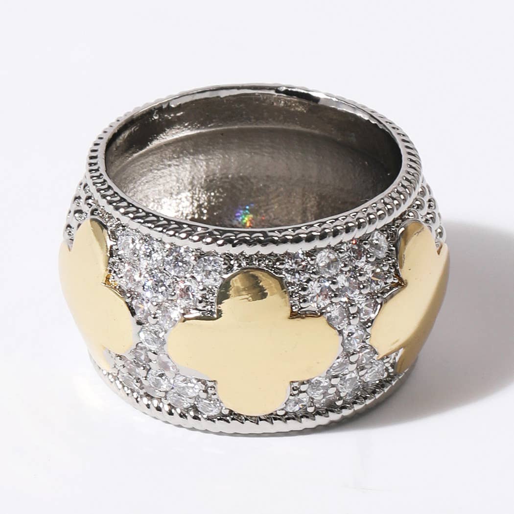 Gold Plated Textured Cz Four-Leaf Two-Tone Ring - Adult & Kids T-Shirts, Sweatshirts & Hoodies apparel design preview 1