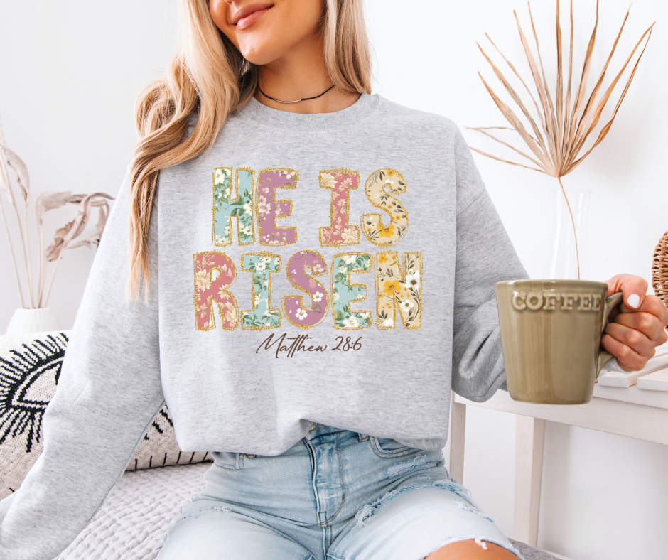 He Has Risen Floral Crewneck - Adult & Kids T-Shirts, Sweatshirts & Hoodies apparel design preview 1