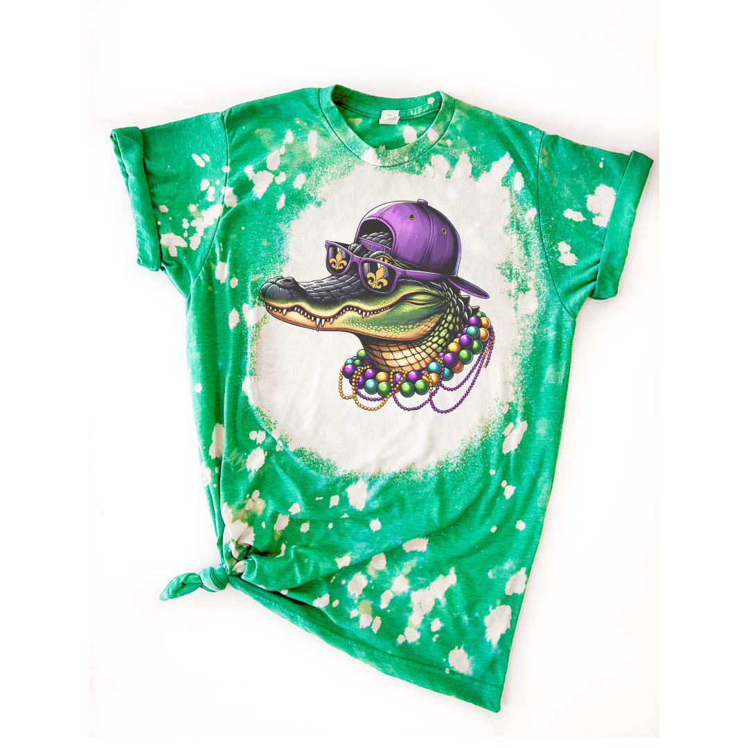 Mardi Gras Gator Vintage Bleached - Adult & Kids T-Shirts, Sweatshirts & Hoodies apparel design preview 1