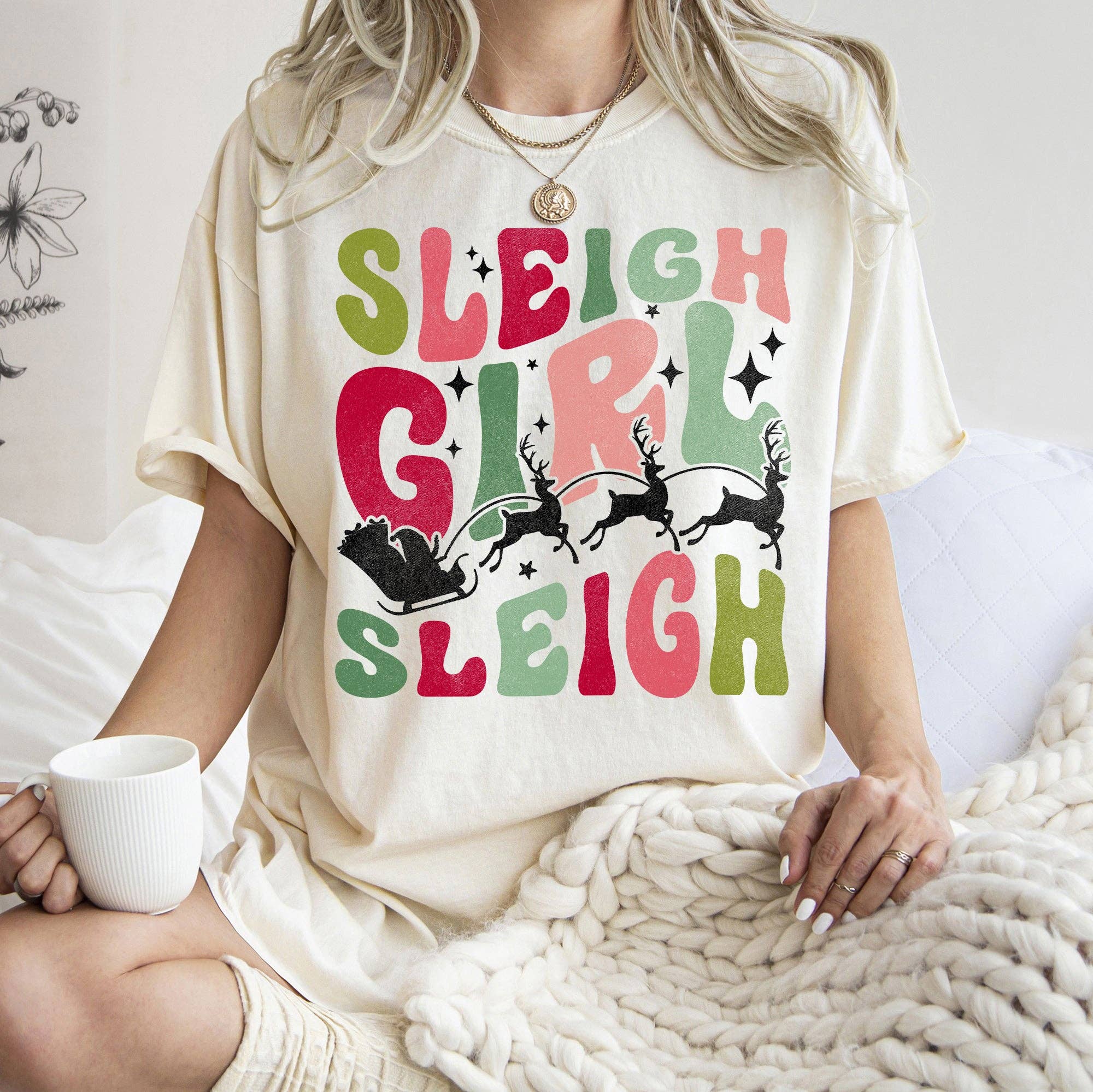 Sleigh Girl Santa, Christmas, Retro, - Adult & Kids T-Shirts, Sweatshirts & Hoodies apparel design preview 1