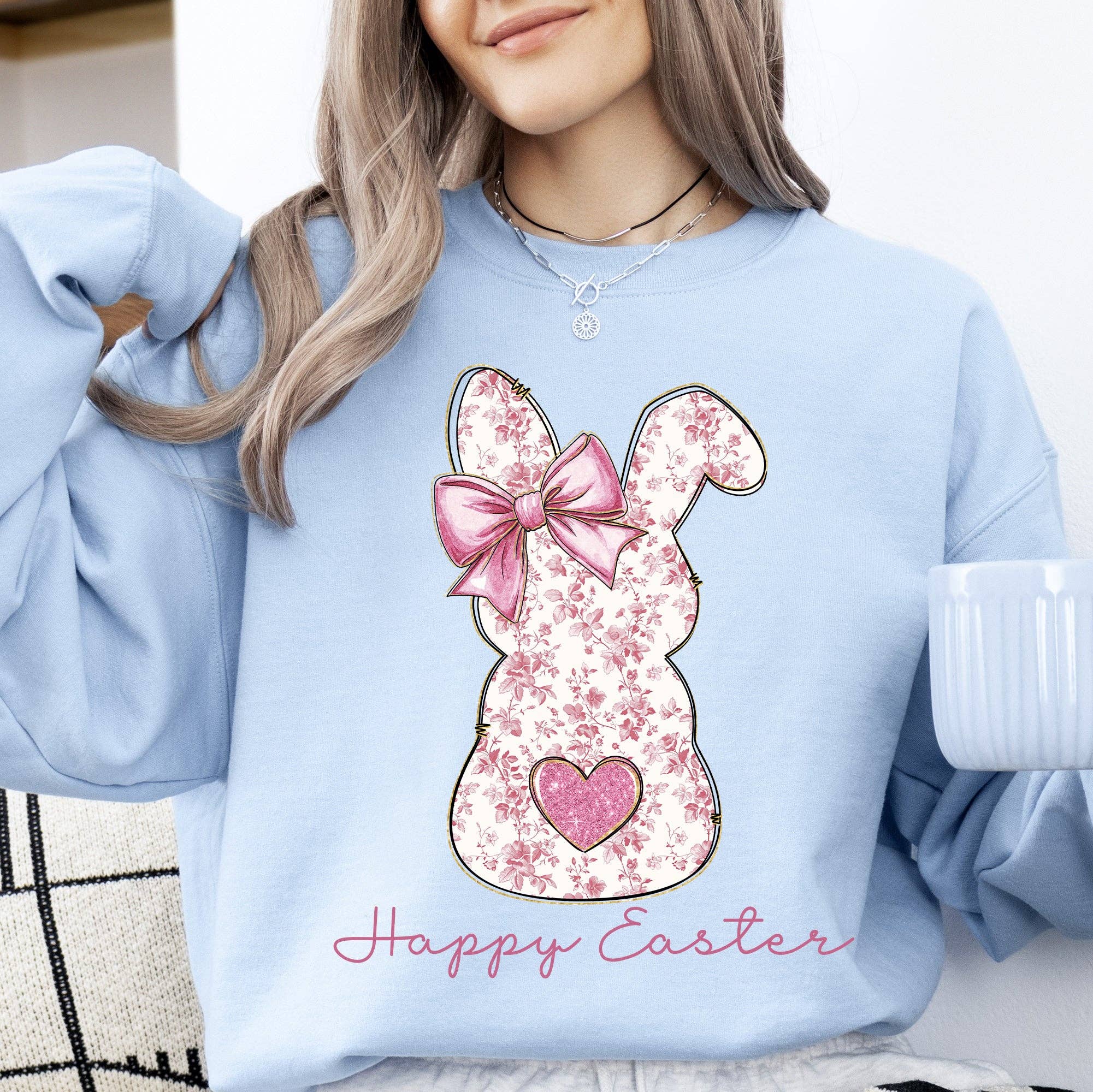 Pink Floral Bunny, Easter, Jesus, Rabbit - Adult & Kids T-Shirts, Sweatshirts & Hoodies apparel design preview 1