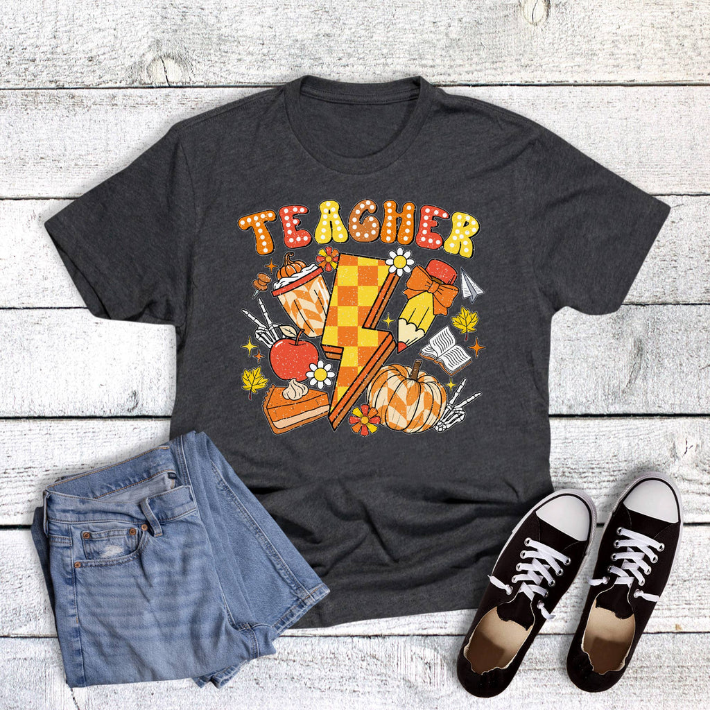 Fall Teacher Lightning Bolt Graphic - Adult & Kids T-Shirts, Sweatshirts & Hoodies apparel design preview 1