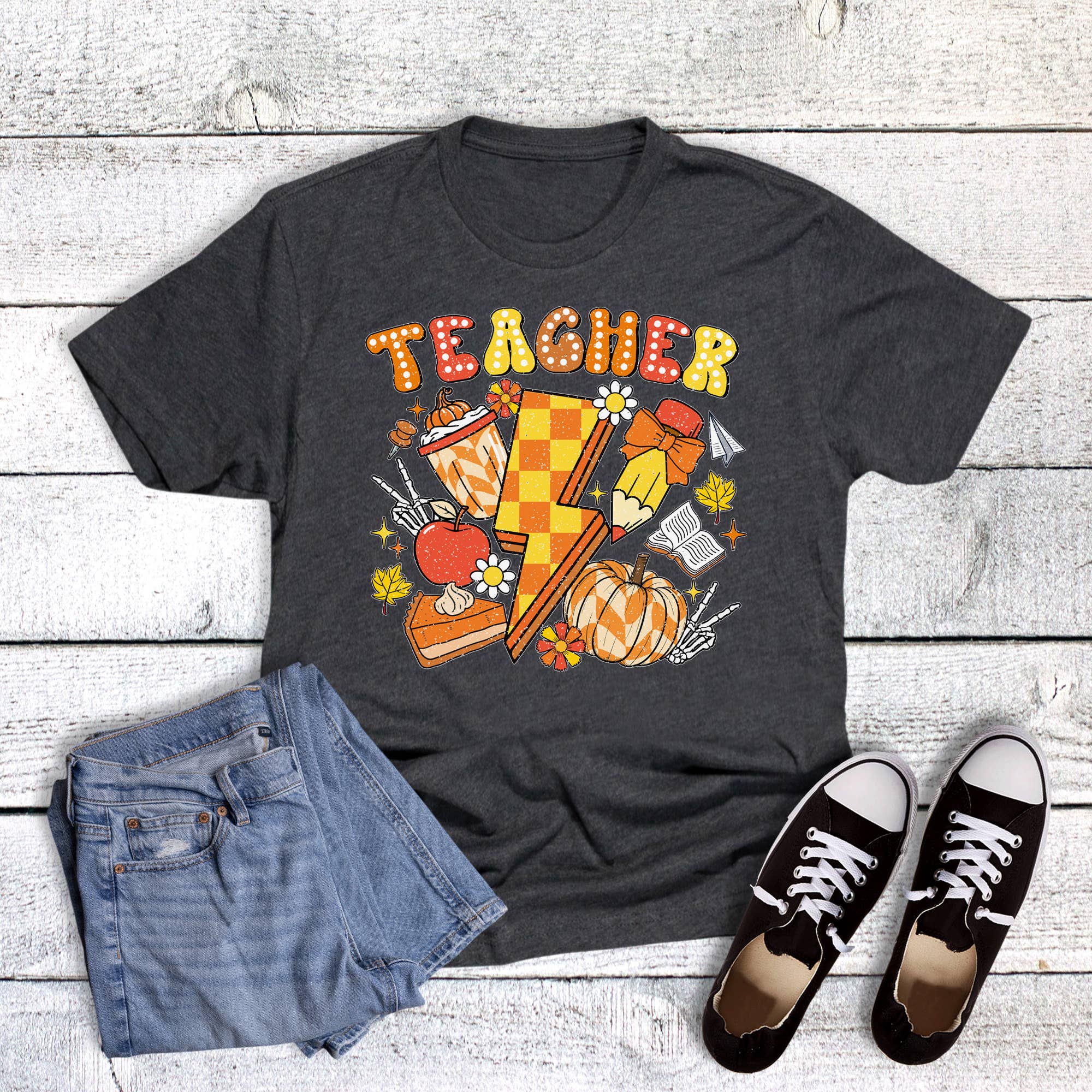 Fall Teacher Lightning Bolt Graphic - Adult & Kids T-Shirts, Sweatshirts & Hoodies apparel design preview 1