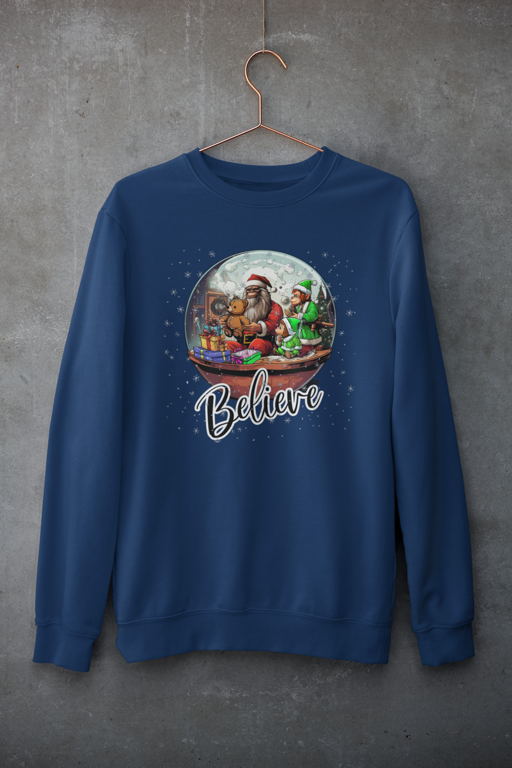 Santa Squatch Elves in Workshop Snow Globe - Adult & Kids T-Shirts, Sweatshirts & Hoodies apparel design preview 1