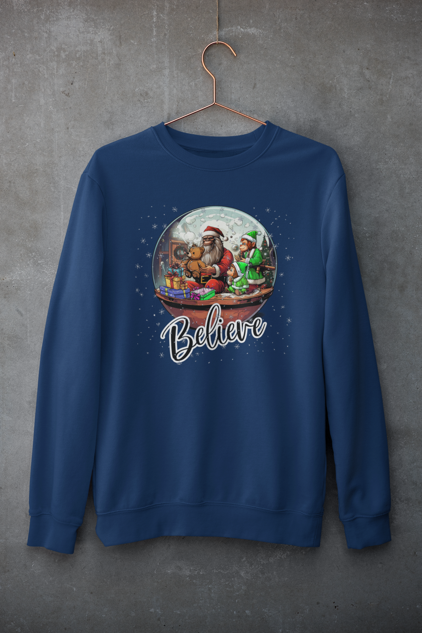 Santa Squatch Elves in Workshop Snow Globe - Adult & Kids T-Shirts, Sweatshirts & Hoodies apparel design preview 1