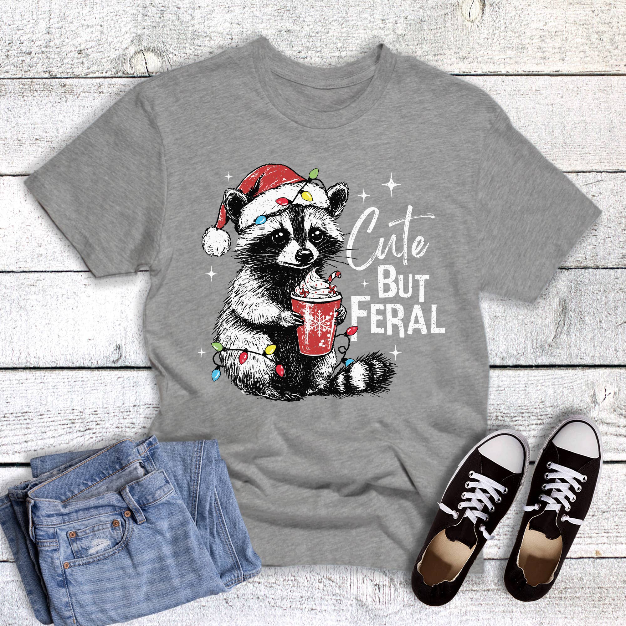 Christmas Cute But Feral with Cocoa Graphic - Adult & Kids T-Shirts, Sweatshirts & Hoodies apparel design preview 1
