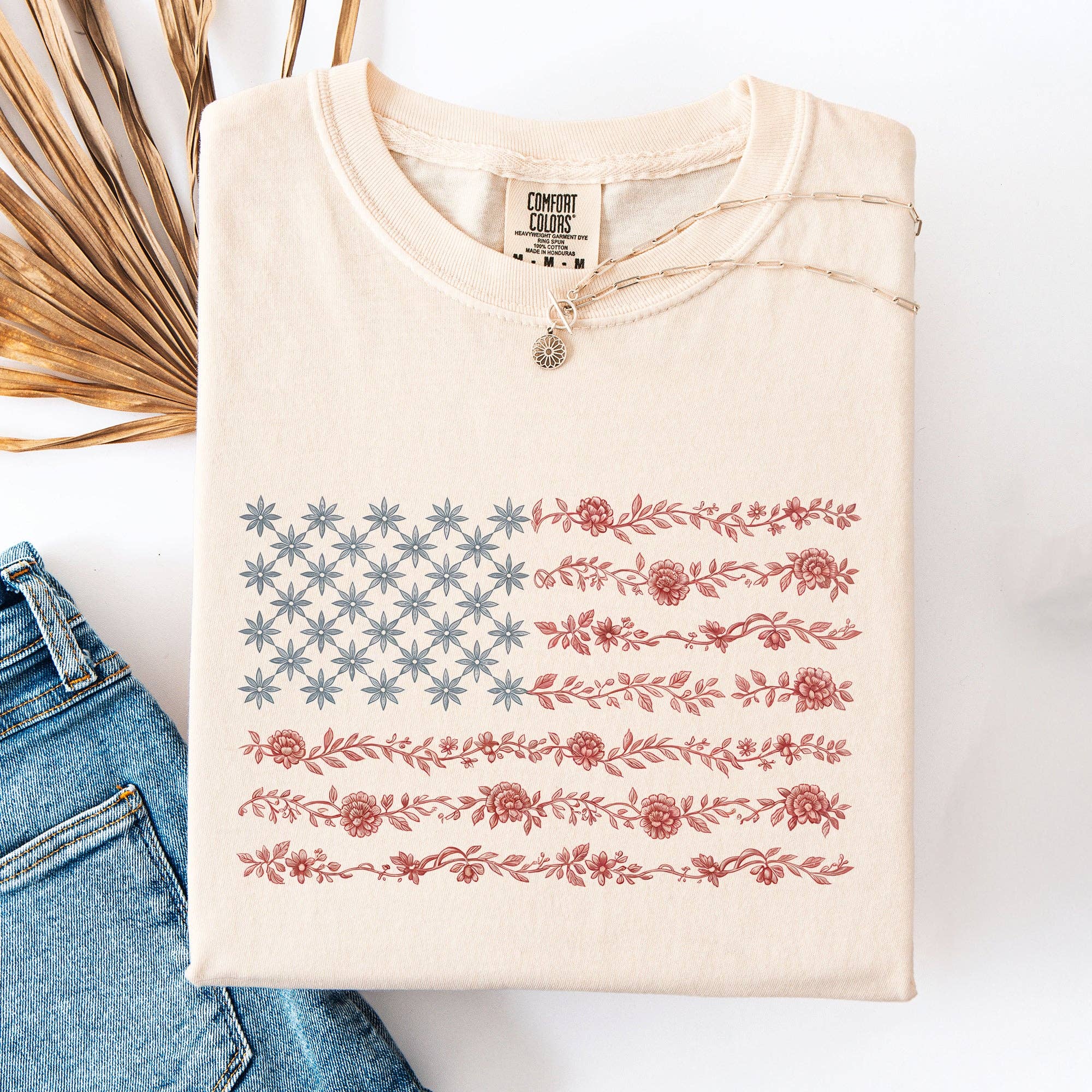 Floral America Flag, USA, 4th of July Comfort Colors - Adult & Kids T-Shirts, Sweatshirts & Hoodies apparel design preview 1