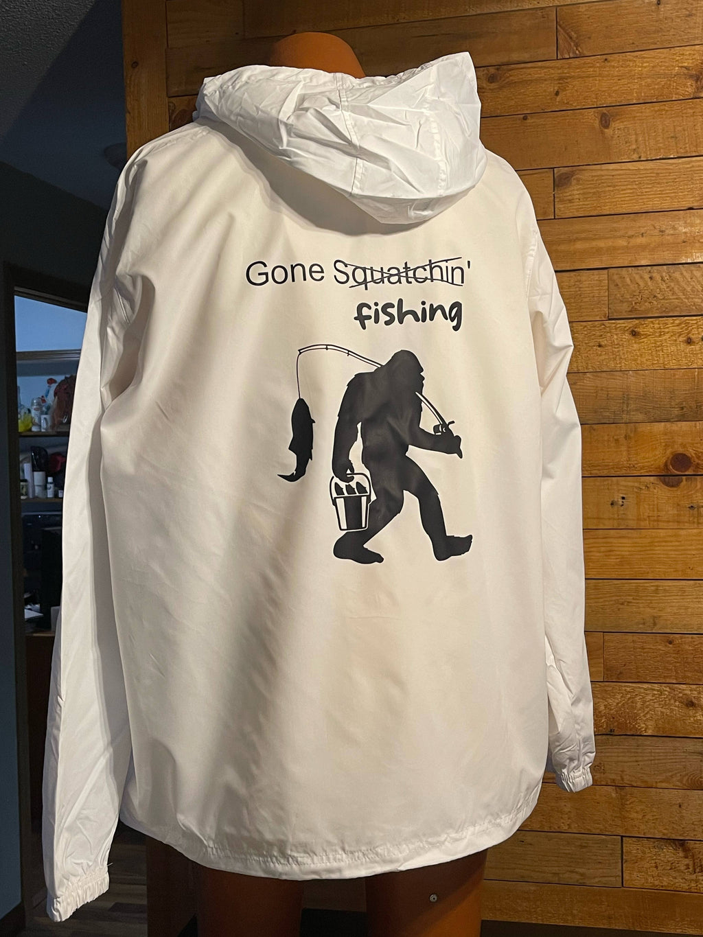 Squatchin' Fishing Bigfoot Windbreaker - Adult & Kids T-Shirts, Sweatshirts & Hoodies apparel design preview 1
