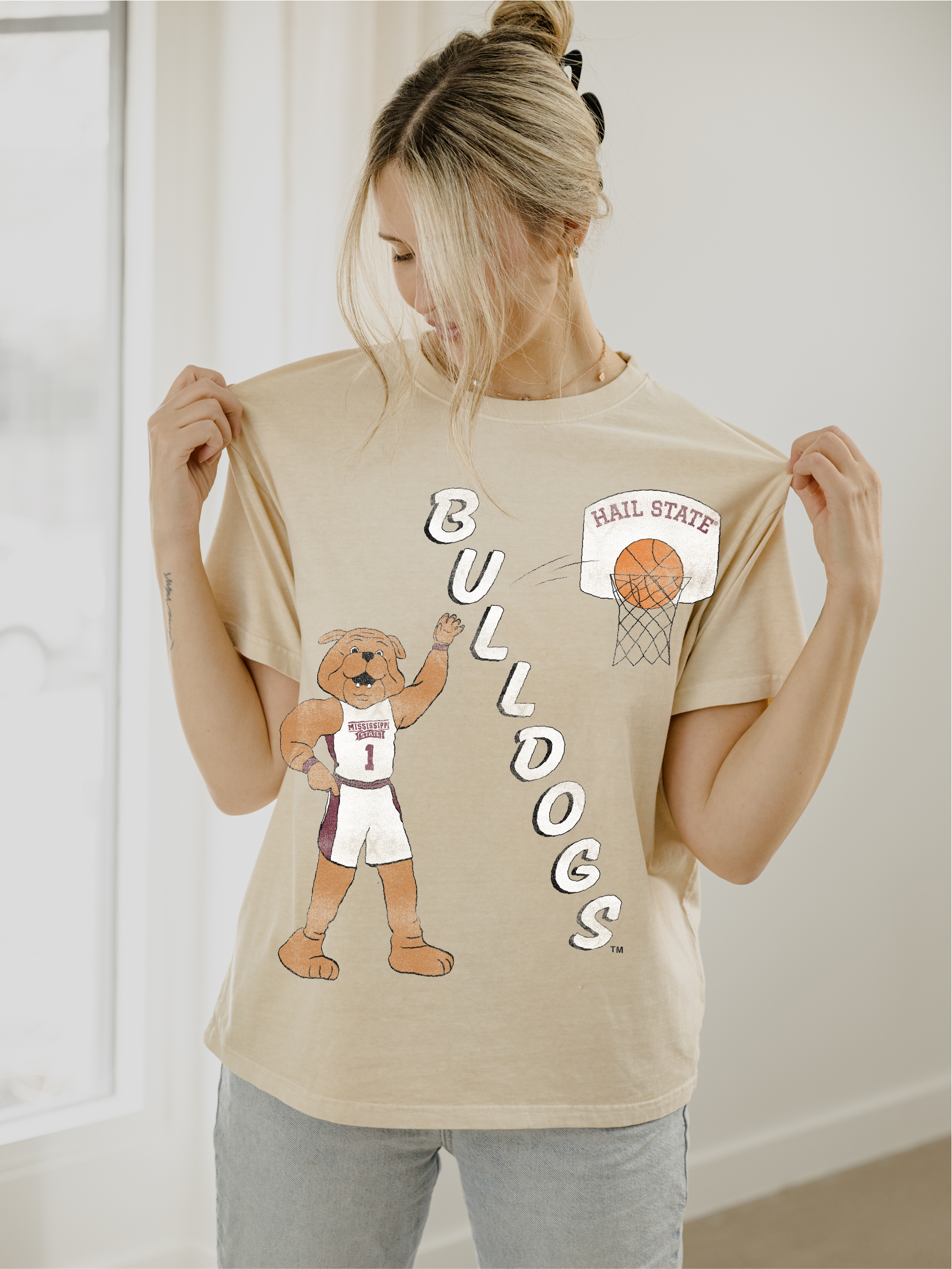 Mississippi State Bulldogs Retro Basketball Thrifted - Adult & Kids T-Shirts, Sweatshirts & Hoodies apparel design preview 1