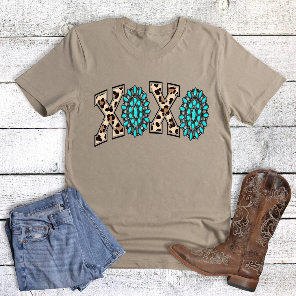 Valentine Western Leopard and Turquoise Xoxo Graphic - Adult & Kids T-Shirts, Sweatshirts & Hoodies apparel design preview 1