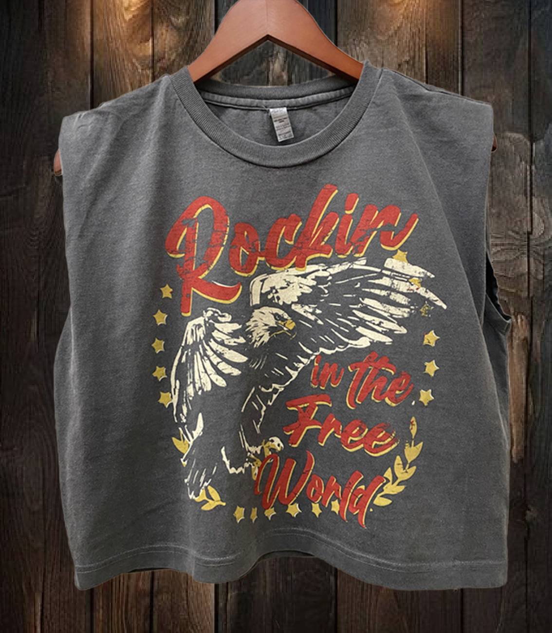 Rockin in the Free World Boxy Midriff Muscle Top - Adult & Kids T-Shirts, Sweatshirts & Hoodies apparel design preview 1