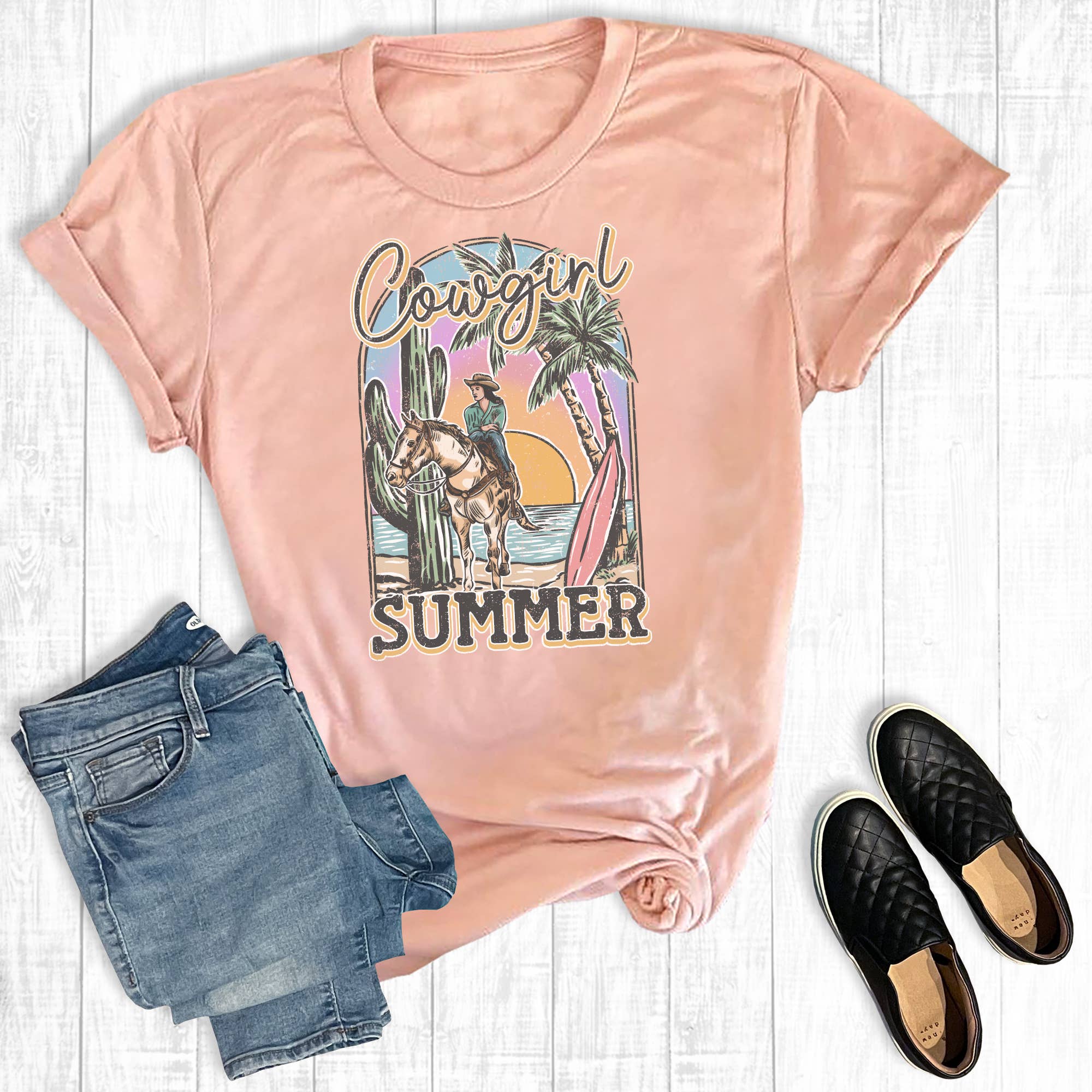 Western Cowgirl Summer Graphic - Adult & Kids T-Shirts, Sweatshirts & Hoodies apparel design preview 1