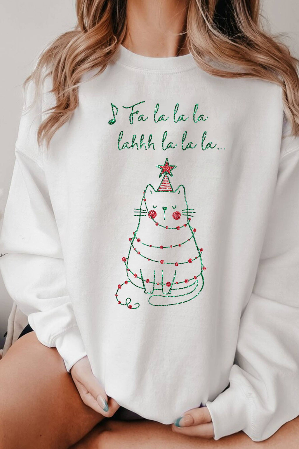 Fa La Christmas Tree Cat Glitter Brush - Adult & Kids T-Shirts, Sweatshirts & Hoodies apparel design preview 1