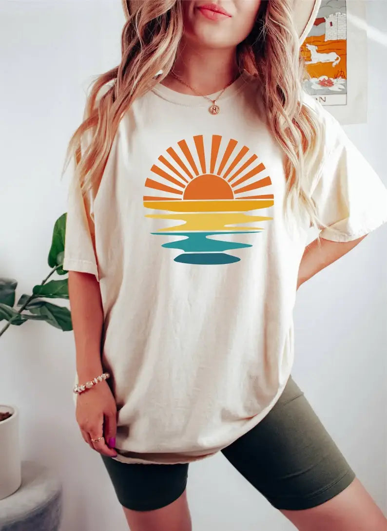 Sunset Rays Wavy Vacation - Adult & Kids T-Shirts, Sweatshirts & Hoodies apparel design preview 1