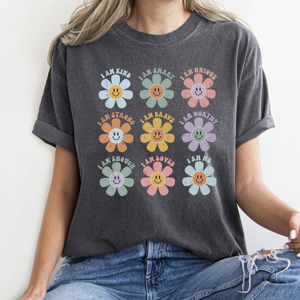Positive Affirmations, Daisy, Retro, Comfort Colors - Adult & Kids T-Shirts, Sweatshirts & Hoodies apparel design preview 1