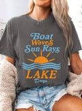 Boat Wave Sun Rays Lake Days Graphic - Adult & Kids T-Shirts, Sweatshirts & Hoodies apparel design preview 1