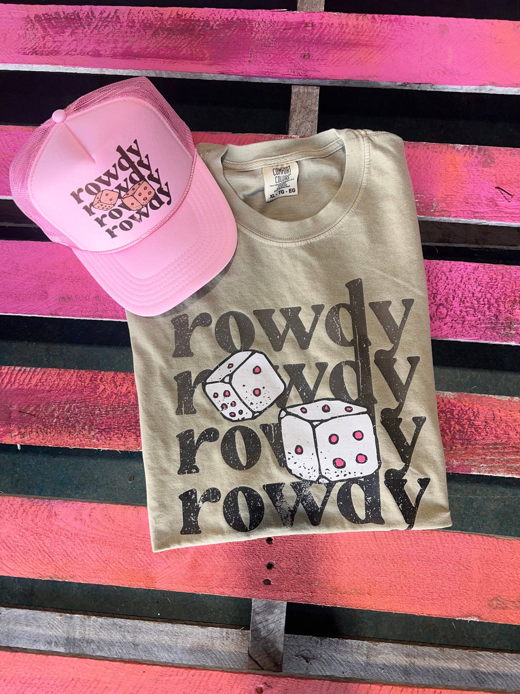 Rowdy with Dice Comfort Color Khaki - Adult & Kids T-Shirts, Sweatshirts & Hoodies apparel design preview 1