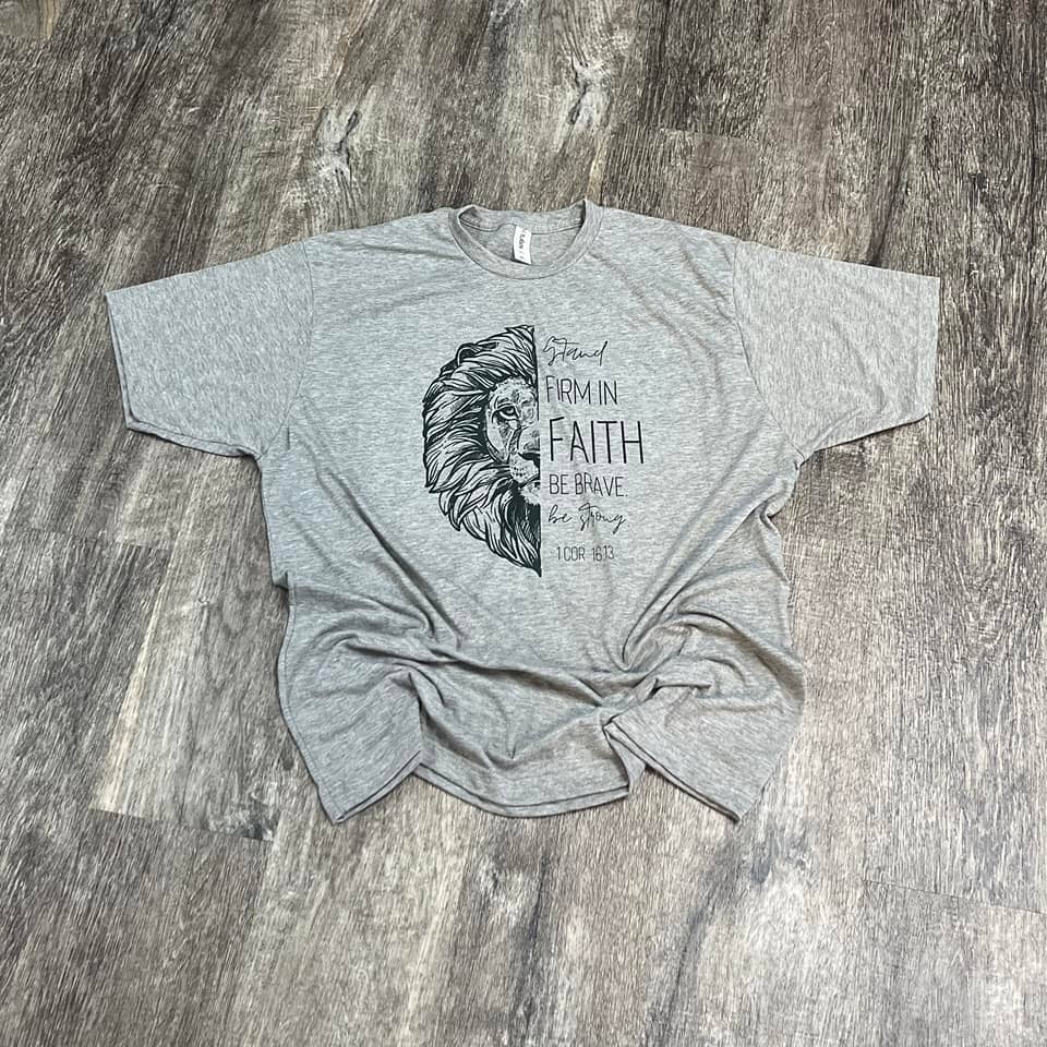 Stand Firm in Faith. Be Brave. Strong. Heather Gray - Adult & Kids T-Shirts, Sweatshirts & Hoodies apparel design preview 1