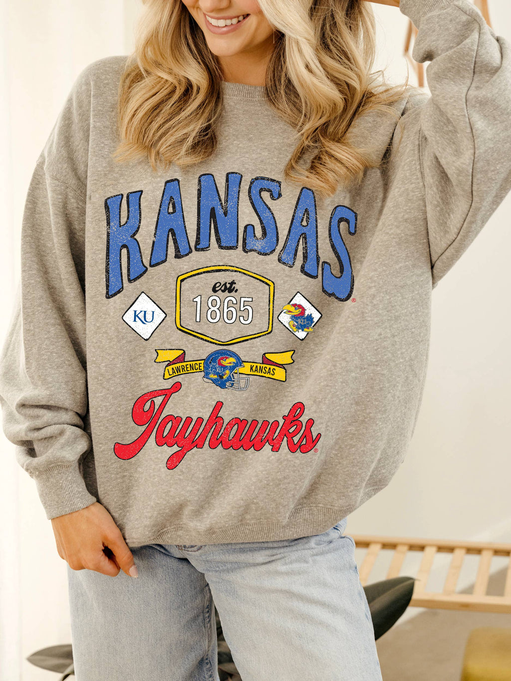 Ku Jayhawks Patches 25 Ash Gray Thrifted - Adult & Kids T-Shirts, Sweatshirts & Hoodies apparel design preview 1