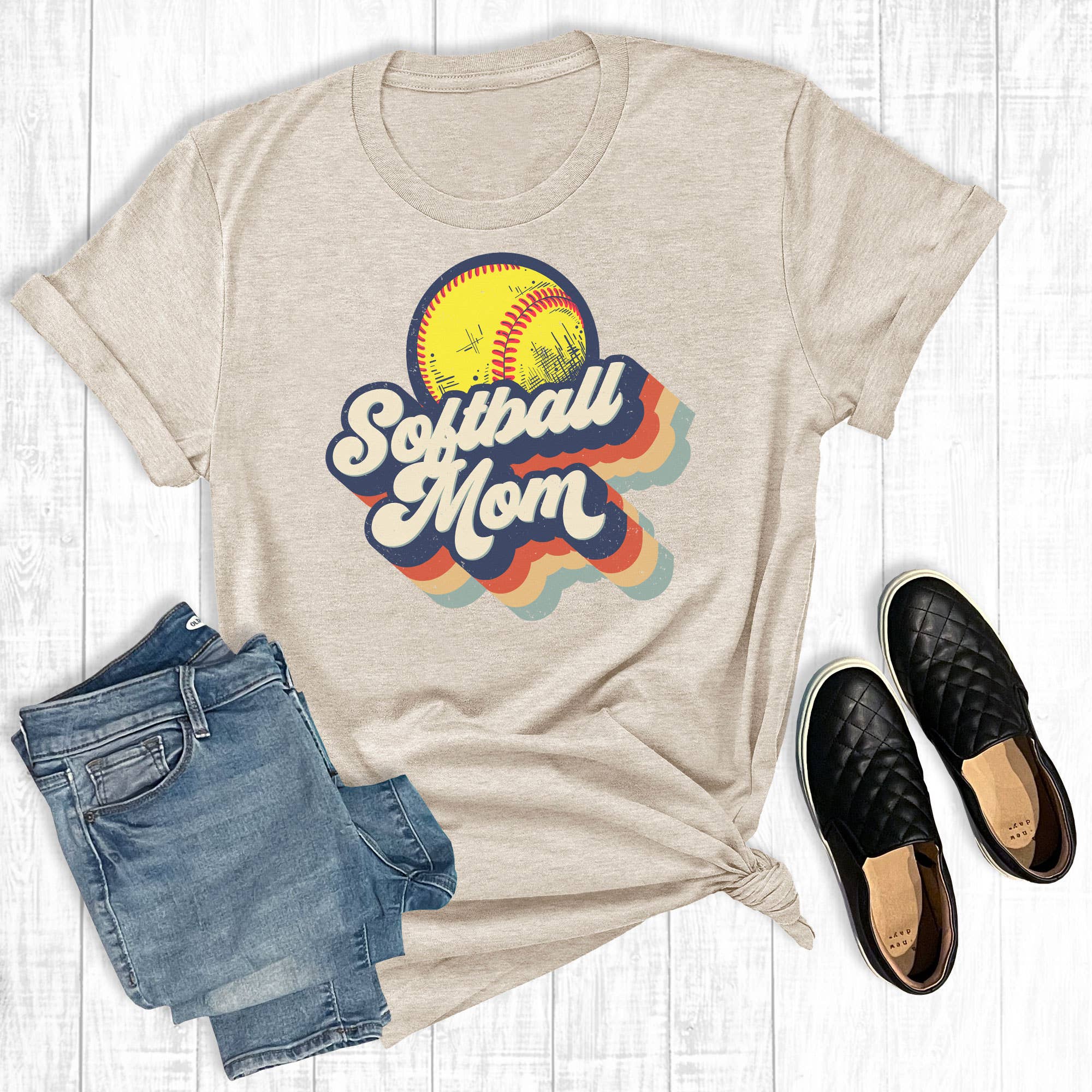 Vintage Softball Mom - Adult & Kids T-Shirts, Sweatshirts & Hoodies apparel design preview 1