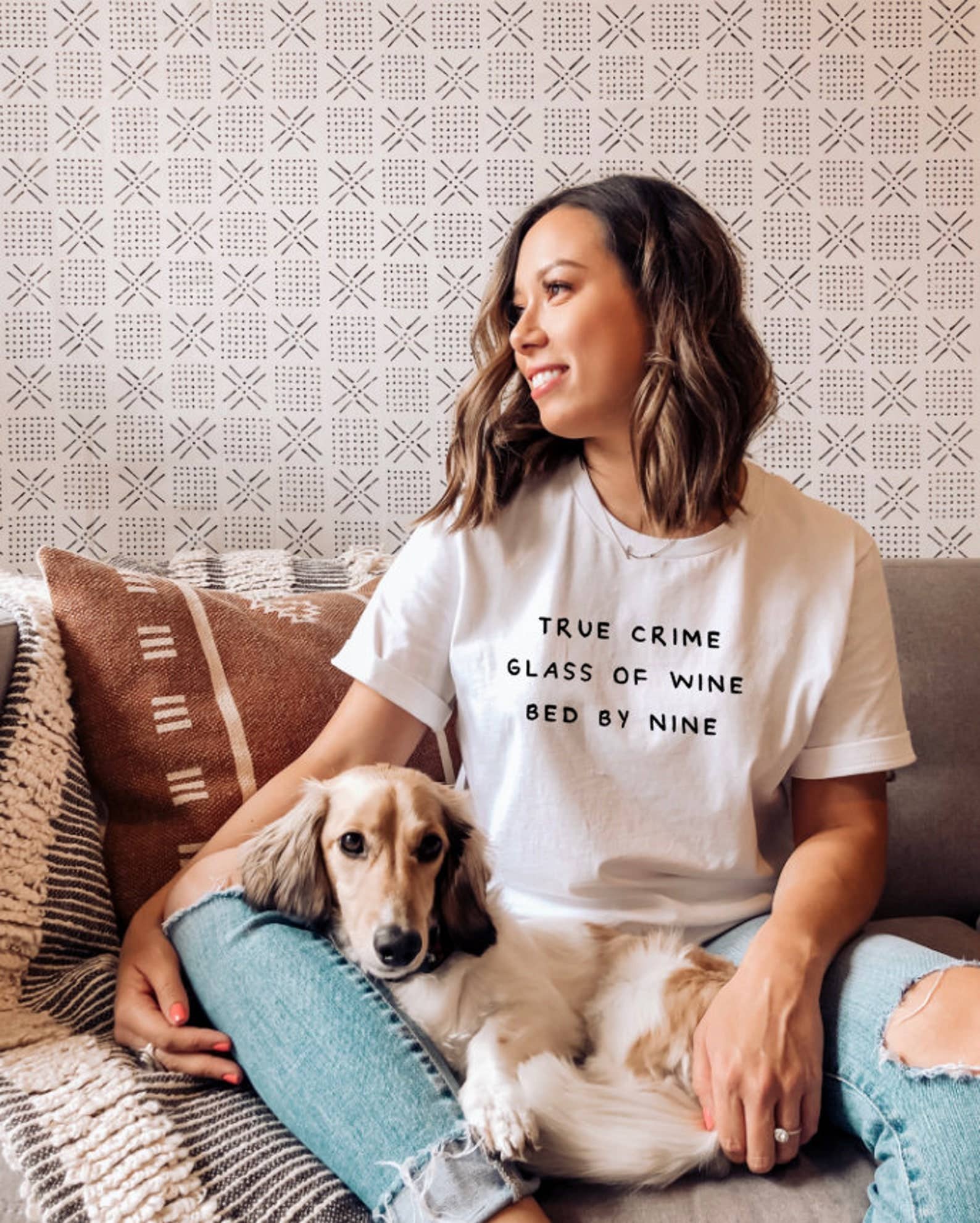 True Crime Glass of Wine Bed By Nine - Adult & Kids T-Shirts, Sweatshirts & Hoodies apparel design preview 1