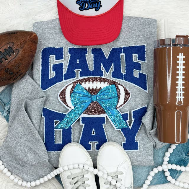 Royal Football Game Day with Sequin Bow - Adult & Kids T-Shirts, Sweatshirts & Hoodies apparel design preview 1