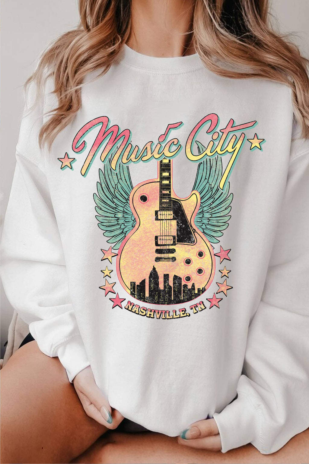 Nashville Music City Wings Guitar Graphic Brushed - Adult & Kids T-Shirts, Sweatshirts & Hoodies apparel design preview 1