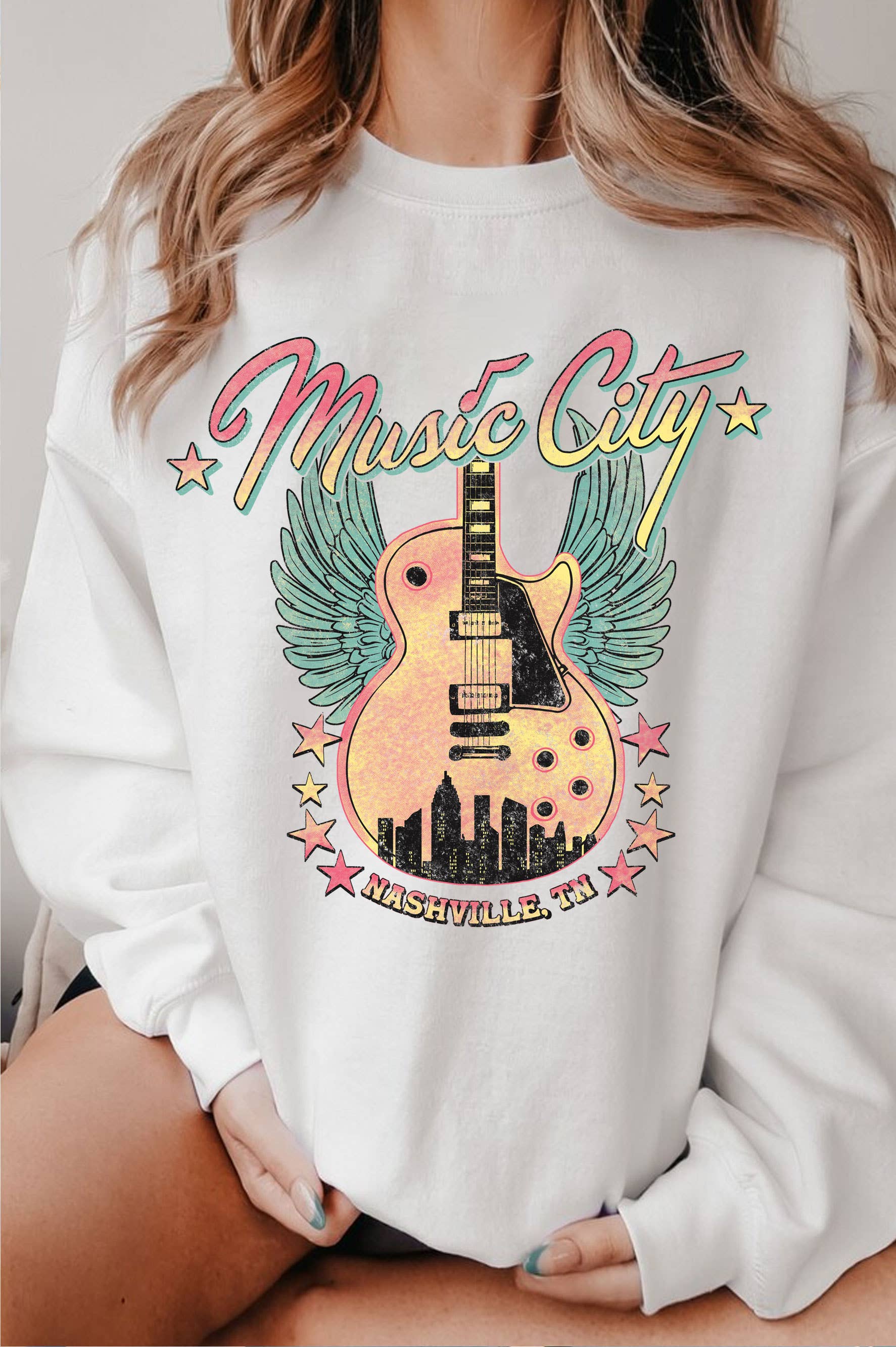 Nashville Music City Wings Guitar Graphic Brushed - Adult & Kids T-Shirts, Sweatshirts & Hoodies apparel design preview 1