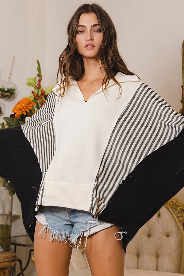 T2087-1 Oversized Spread Collared V-Neck Contrast Top - Adult & Kids T-Shirts, Sweatshirts & Hoodies apparel design preview 1