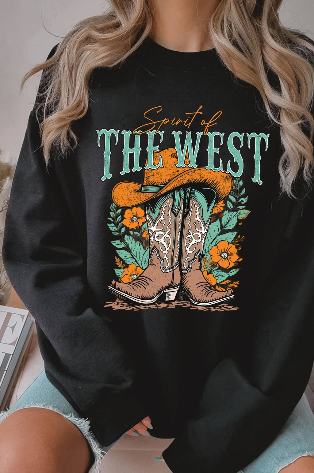 Spirit of the West Flower Boots Graphic Brushed - Adult & Kids T-Shirts, Sweatshirts & Hoodies apparel design preview 1