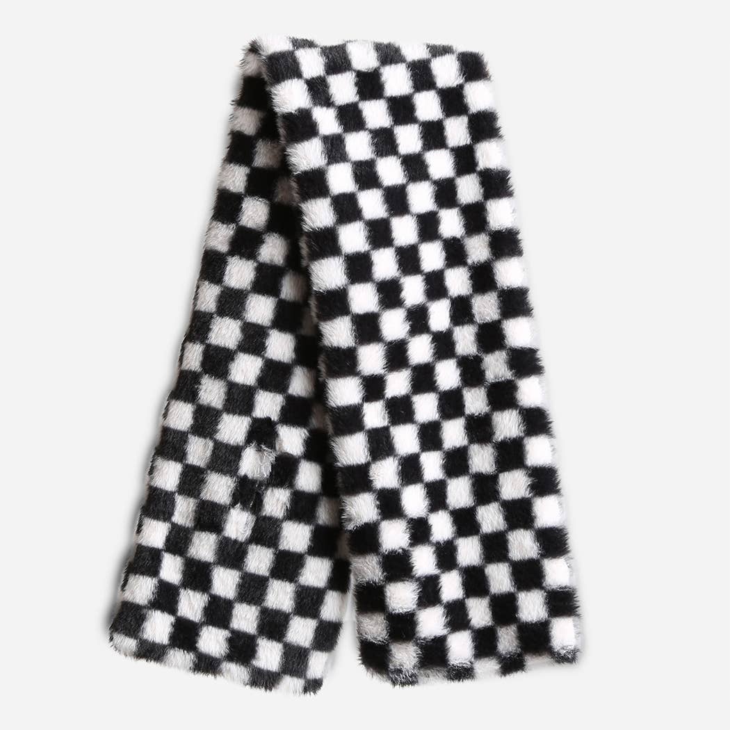 Faux Fur White Checkered Pattern Scarf - Adult & Kids T-Shirts, Sweatshirts & Hoodies apparel design preview 1
