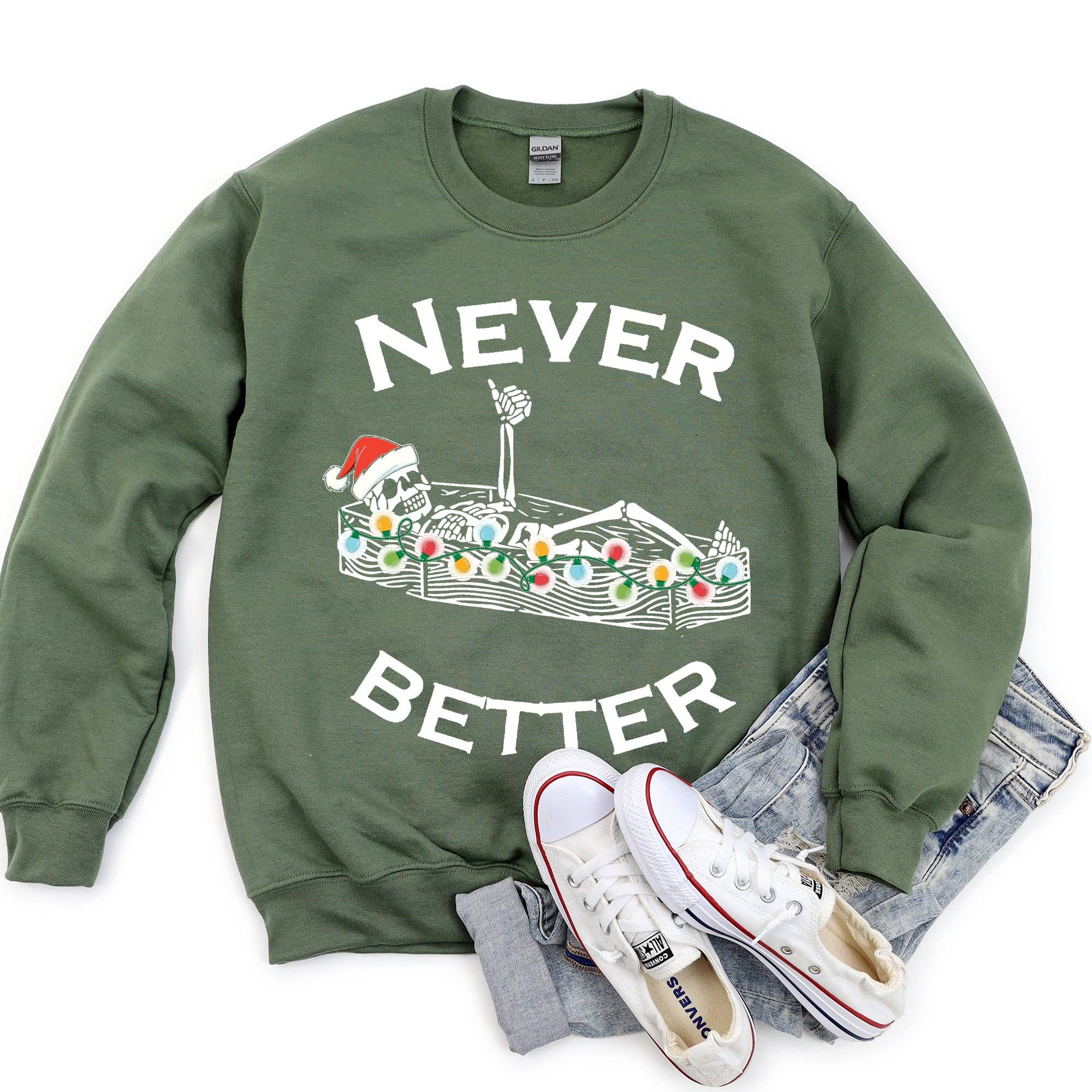 Never Better Christmas Skeleton, Retro - Adult & Kids T-Shirts, Sweatshirts & Hoodies apparel design preview 1