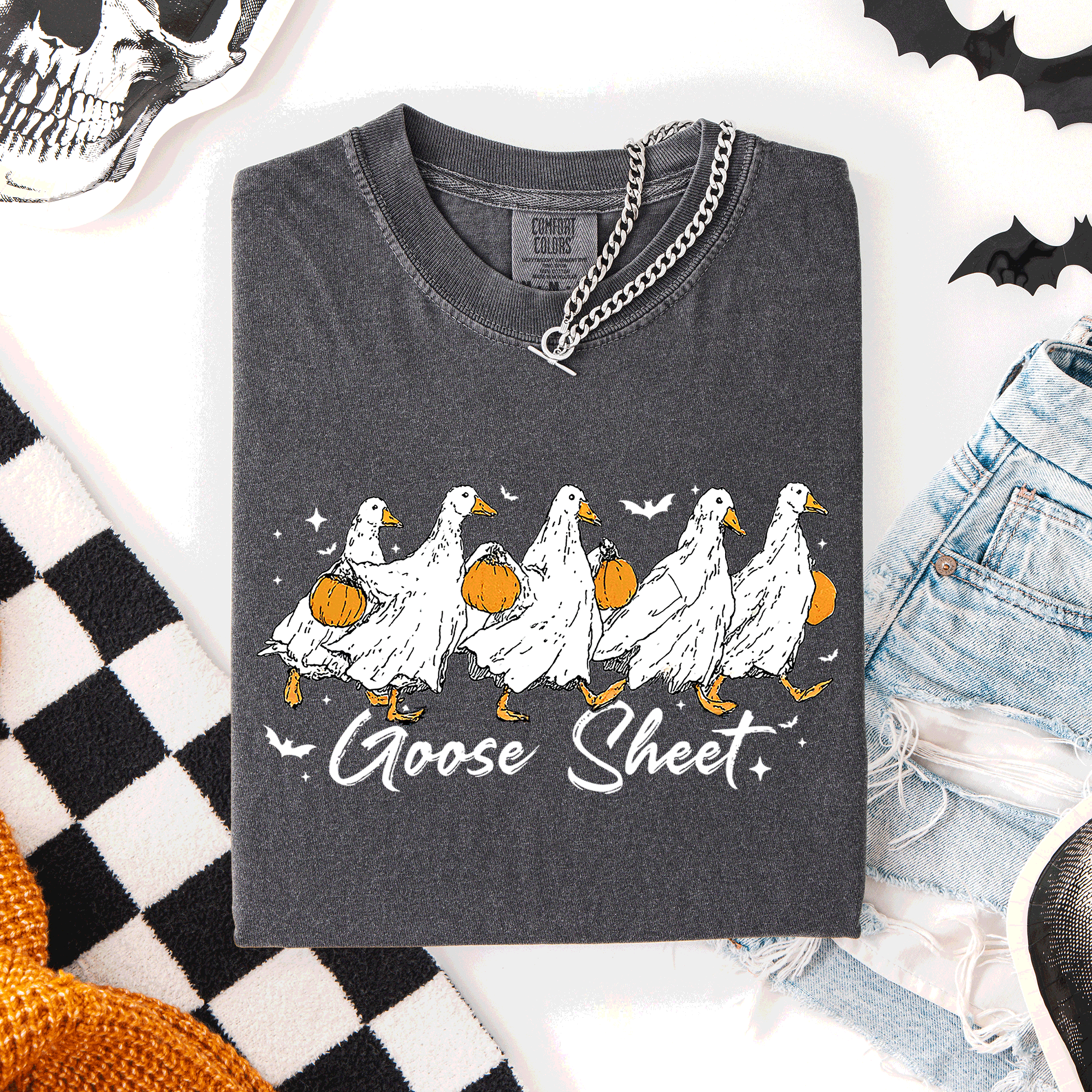Goose Sheet, Cute, Halloween, Trick or Treat - Adult & Kids T-Shirts, Sweatshirts & Hoodies apparel design preview 1