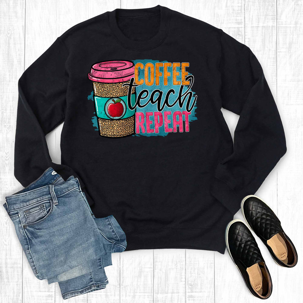 Funny Coffee Teach Repeat - Adult & Kids T-Shirts, Sweatshirts & Hoodies apparel design preview 1