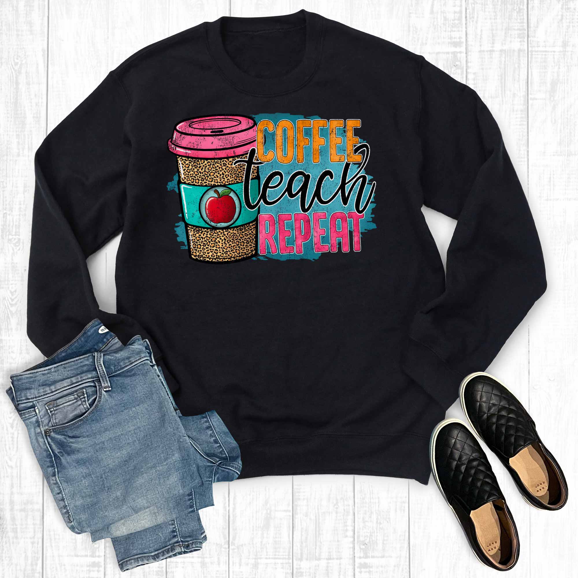 Funny Coffee Teach Repeat - Adult & Kids T-Shirts, Sweatshirts & Hoodies apparel design preview 1