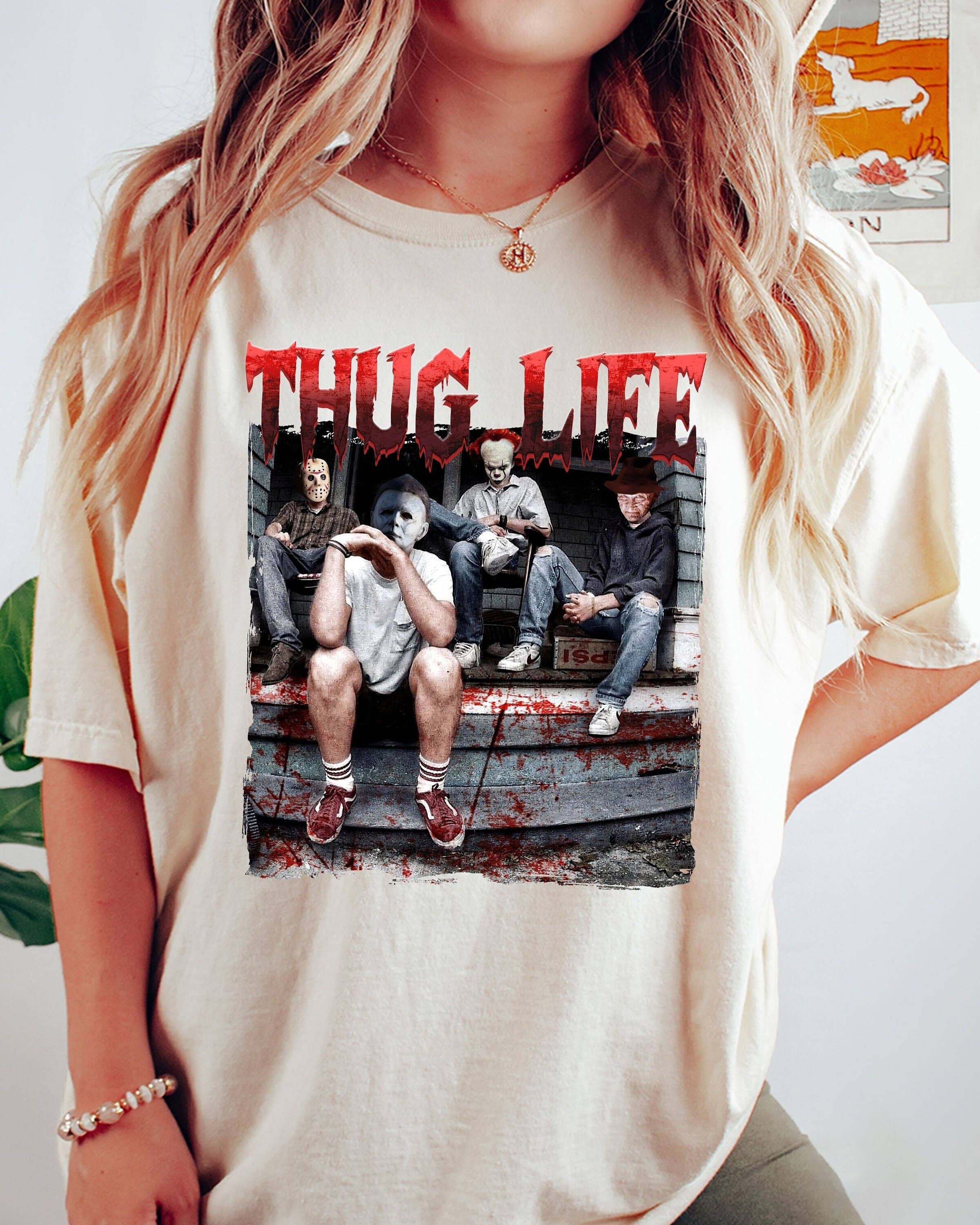 Thug Life Horror Movie with Michael Myers and Friends - Adult & Kids T-Shirts, Sweatshirts & Hoodies apparel design preview 1