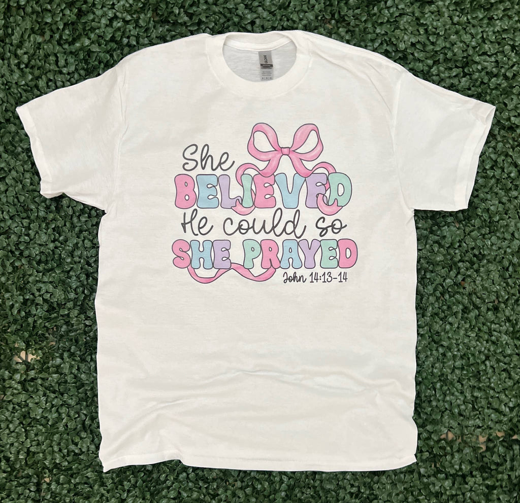She Believed He Could So Prayed On White - Adult & Kids T-Shirts, Sweatshirts & Hoodies apparel design preview 1
