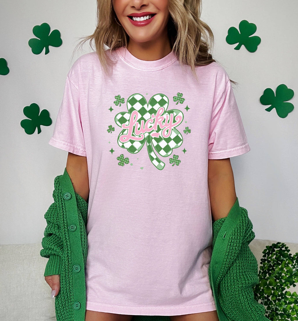 St. Patricks Day Lucky, Graphic Apparel, Checkered - Adult & Kids T-Shirts, Sweatshirts & Hoodies apparel design preview 1