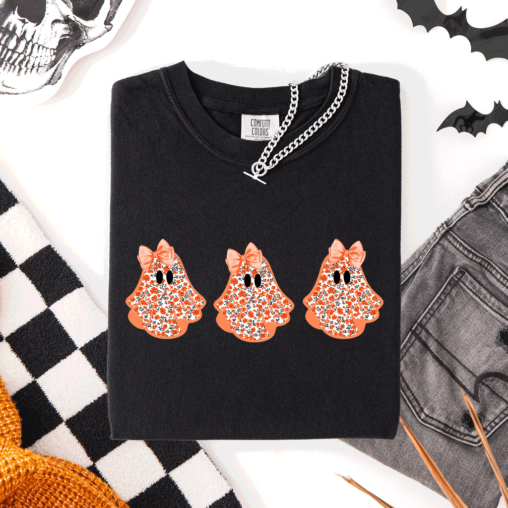 Cute Halloween Ghosts, Pattern, Coquette, - Adult & Kids T-Shirts, Sweatshirts & Hoodies apparel design preview 1