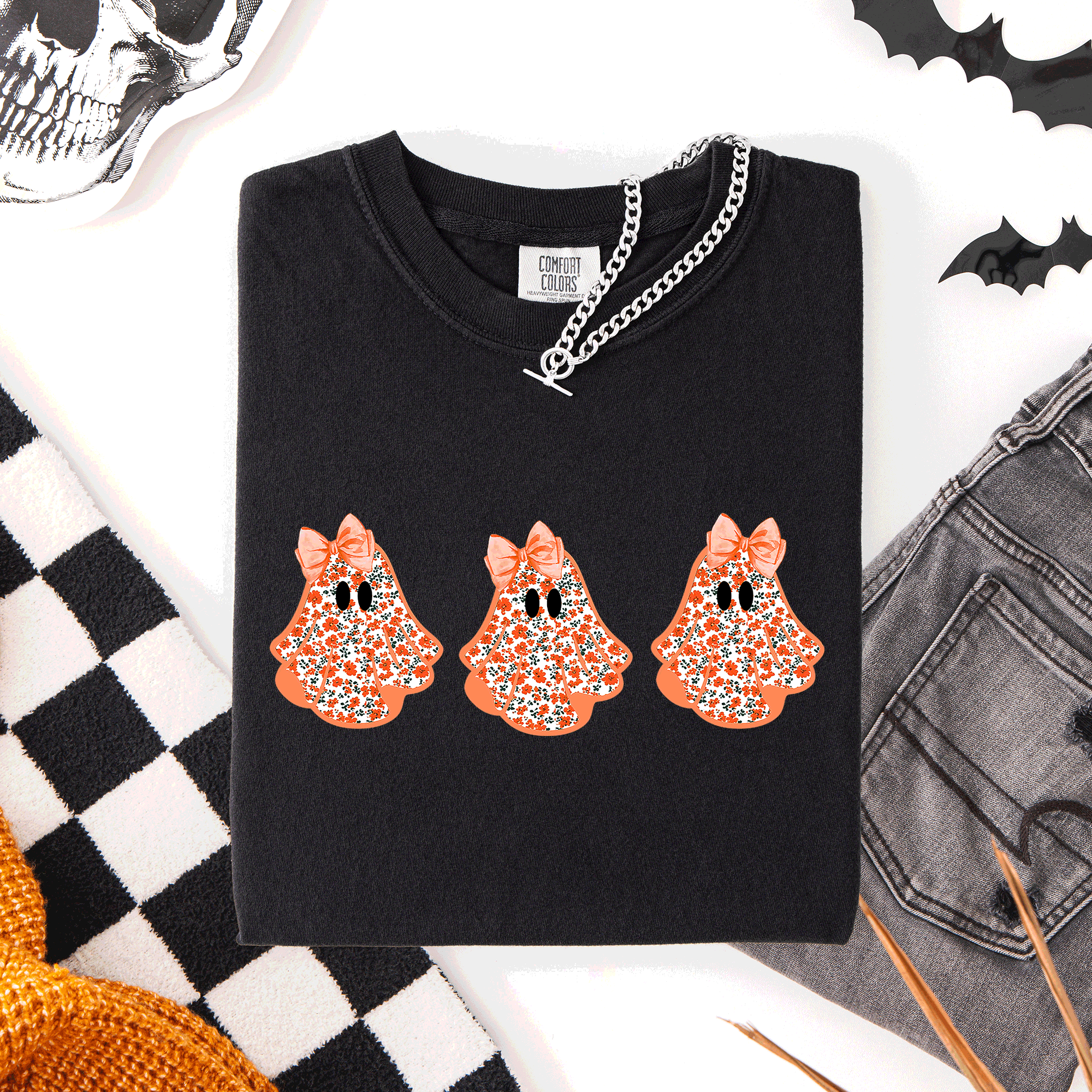 Cute Halloween Ghosts, Pattern, Coquette, - Adult & Kids T-Shirts, Sweatshirts & Hoodies apparel design preview 1
