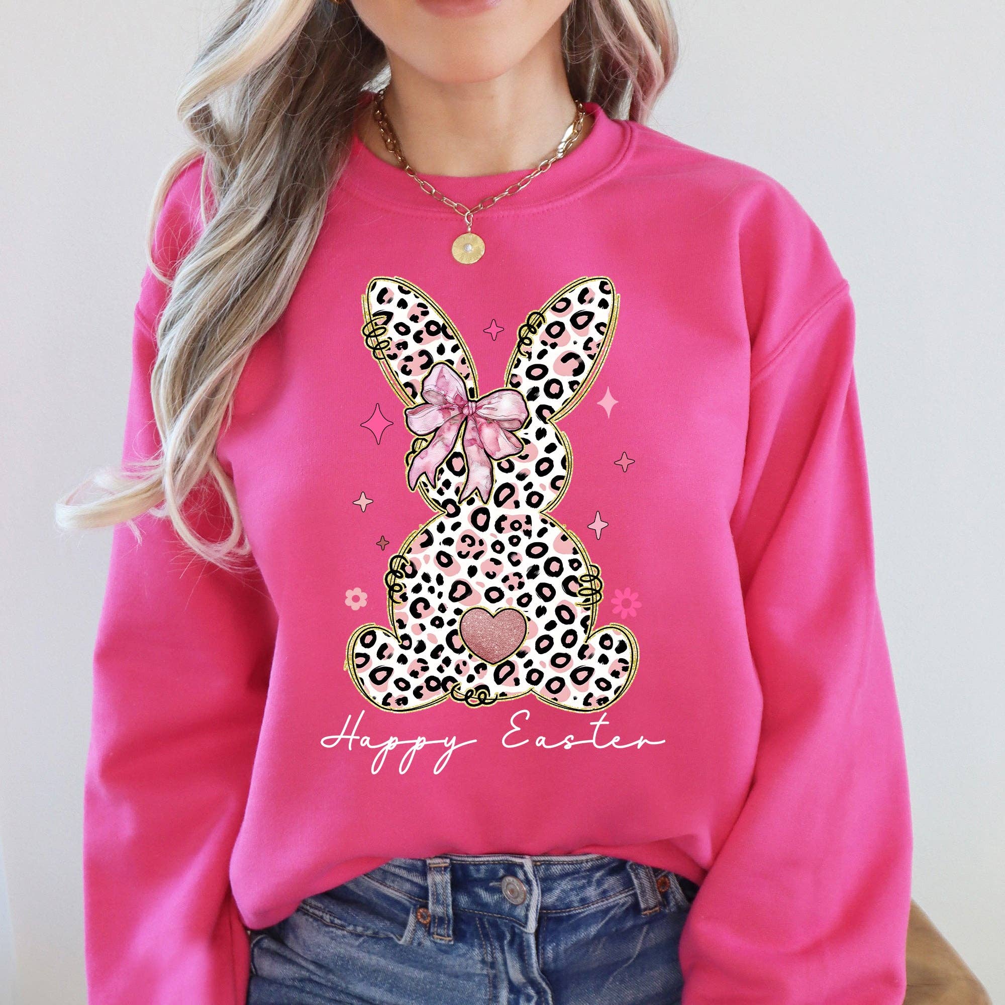 Glittery, Happy Easter, Leopard Print, Retro Cool - Adult & Kids T-Shirts, Sweatshirts & Hoodies apparel design preview 1