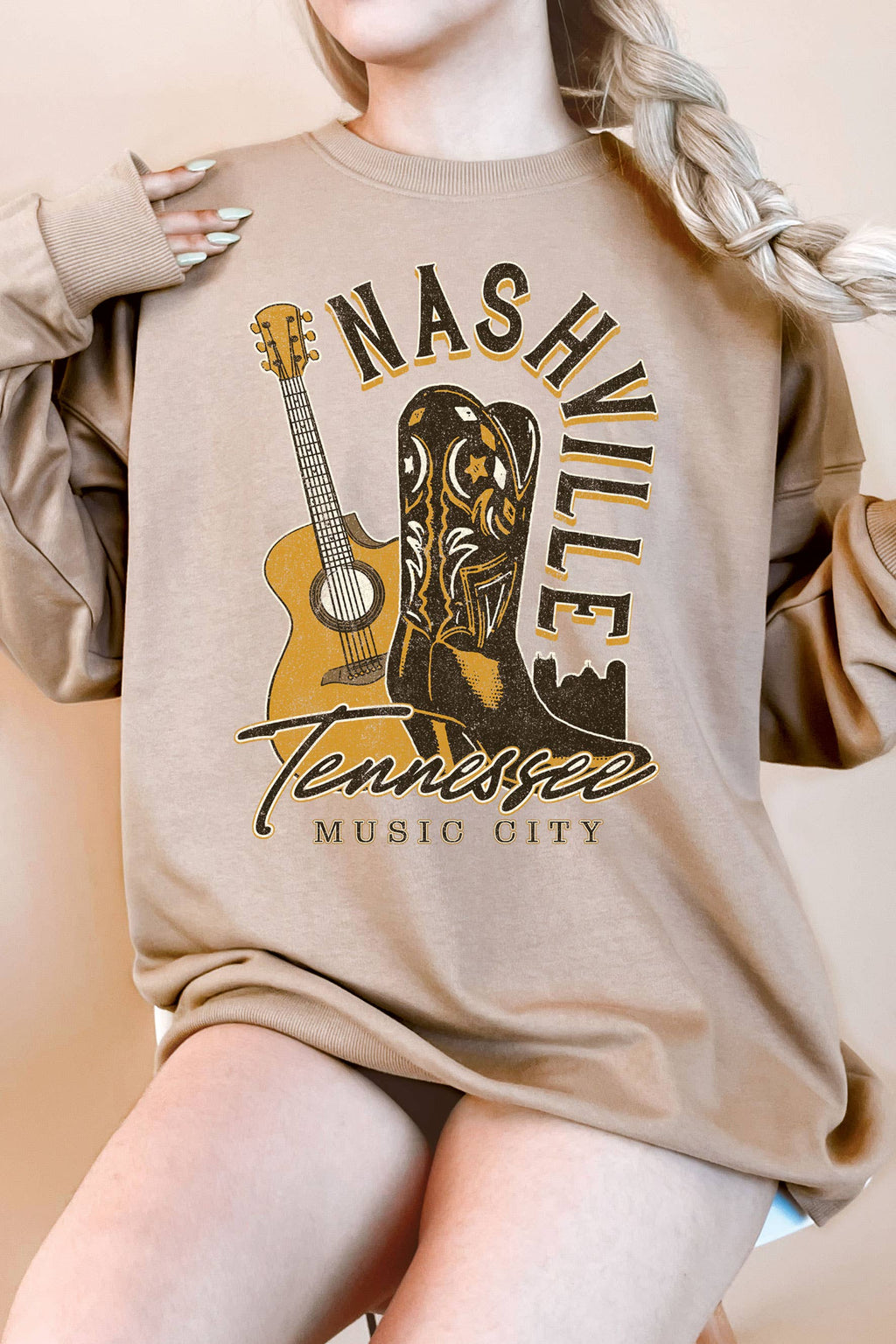 Nashville Boots Guitar Oversize Graphix Terry - Adult & Kids T-Shirts, Sweatshirts & Hoodies apparel design preview 1