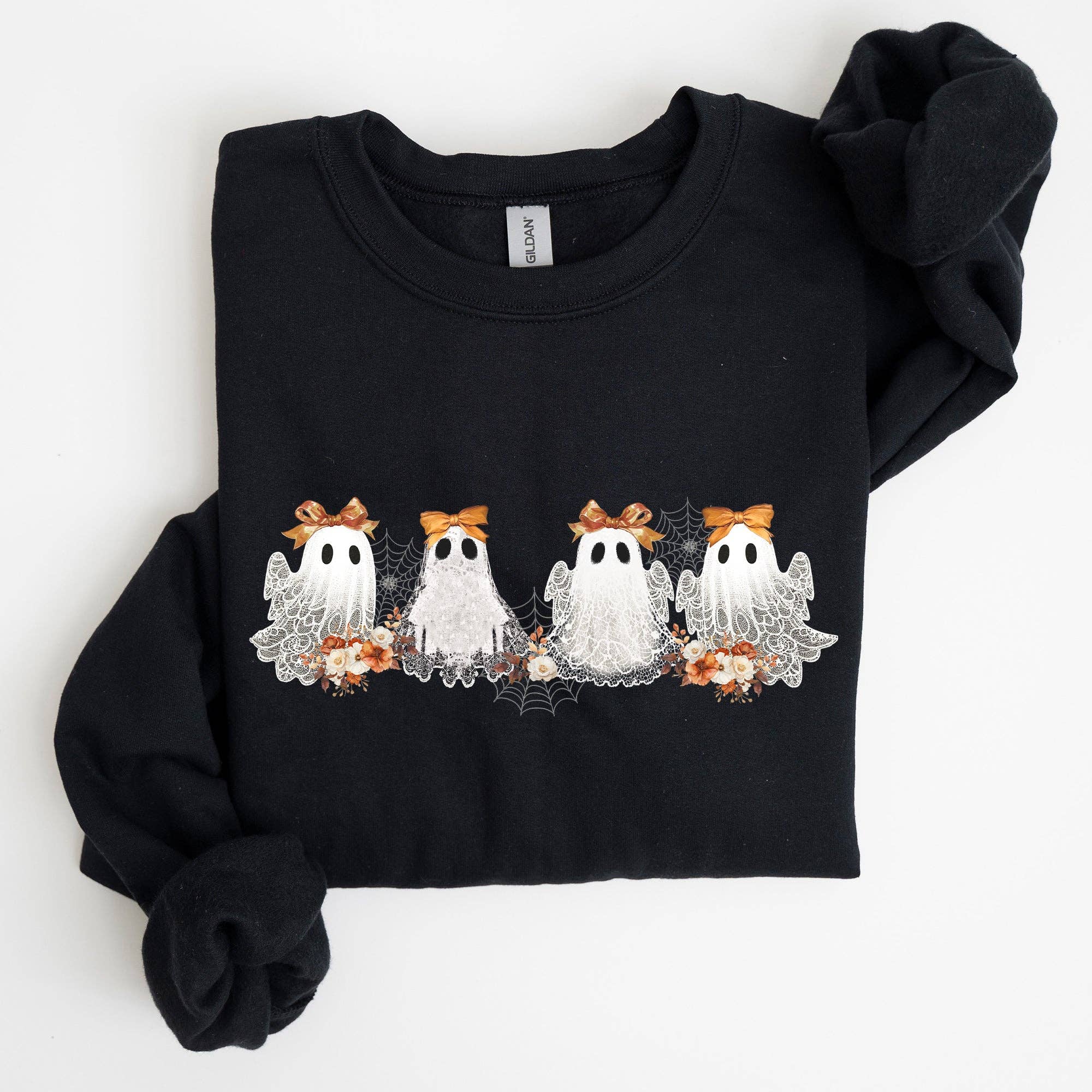 Cute Ghosts, Lace, Halloween, Girly Ribbon Spooky - Adult & Kids T-Shirts, Sweatshirts & Hoodies apparel design preview 1