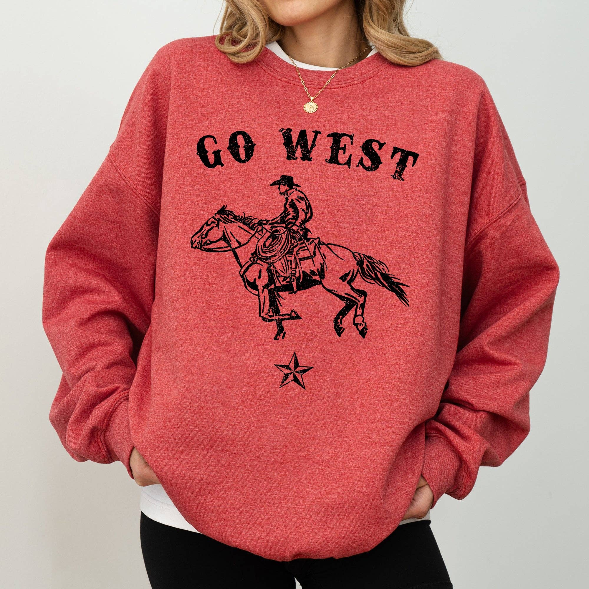 Go West, Cowboy, Horse, Western, Retro, Vintage, - Adult & Kids T-Shirts, Sweatshirts & Hoodies apparel design preview 1