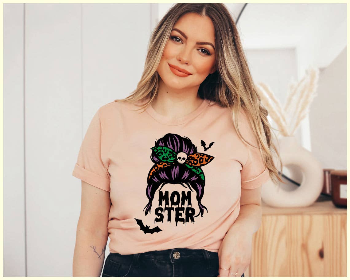 Mom-Ster Leopard Print Bun Funny Mom Halloween - Adult & Kids T-Shirts, Sweatshirts & Hoodies apparel design preview 1