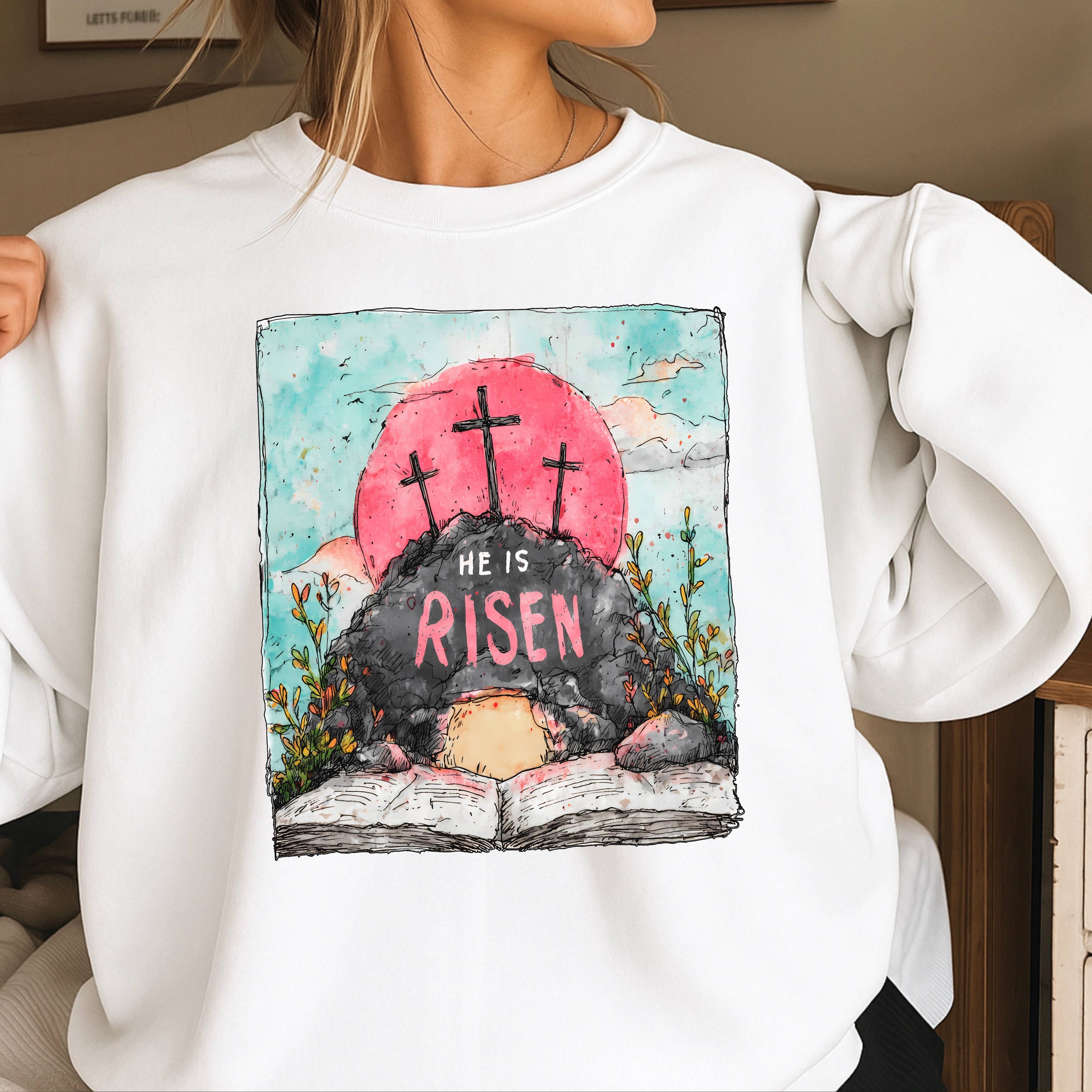 He Is Risen Easter Graphic Gildan Brand - Adult & Kids T-Shirts, Sweatshirts & Hoodies apparel design preview 1