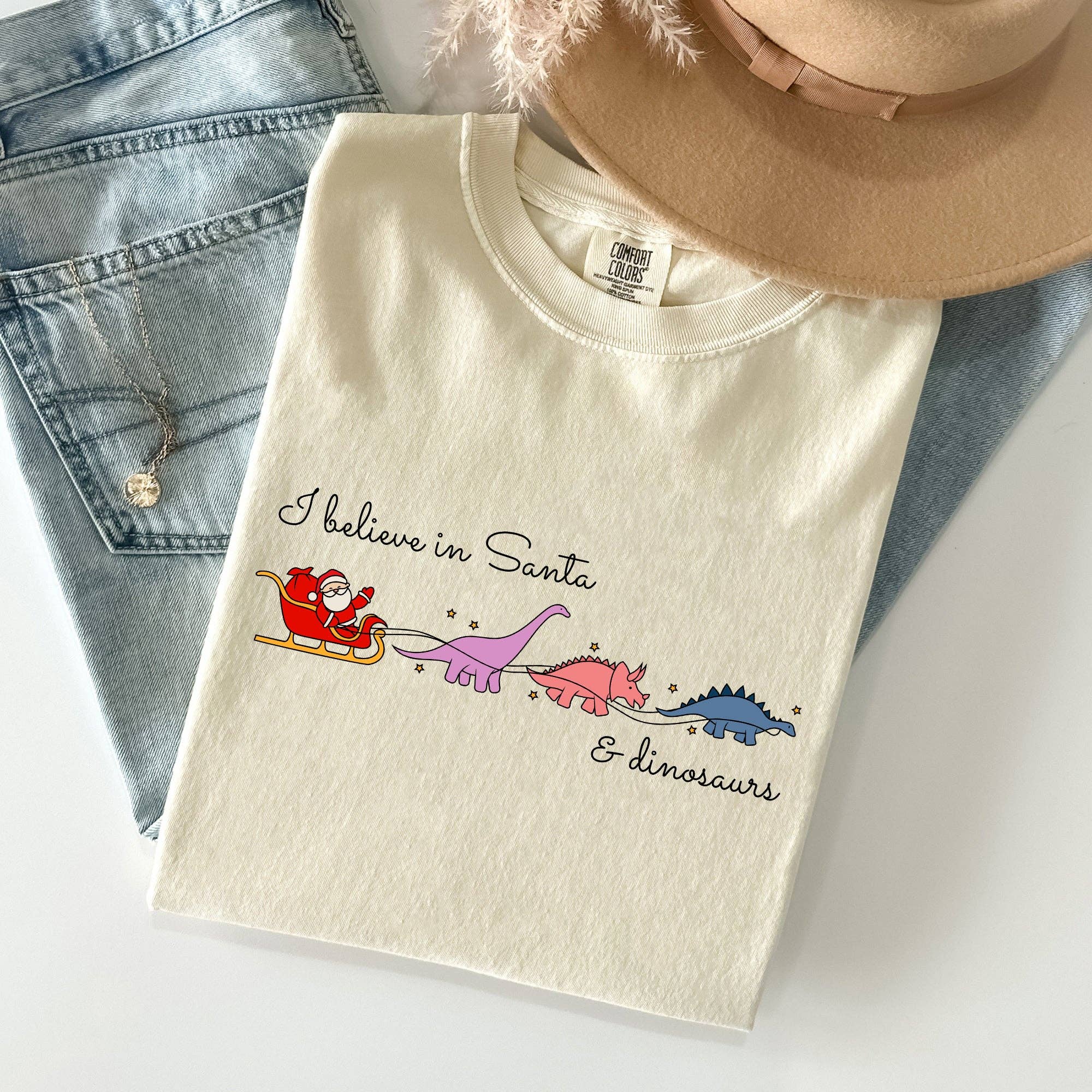 I Believe in Santa and Dinosaurs, Reindeer Christmas - Adult & Kids T-Shirts, Sweatshirts & Hoodies apparel design preview 1